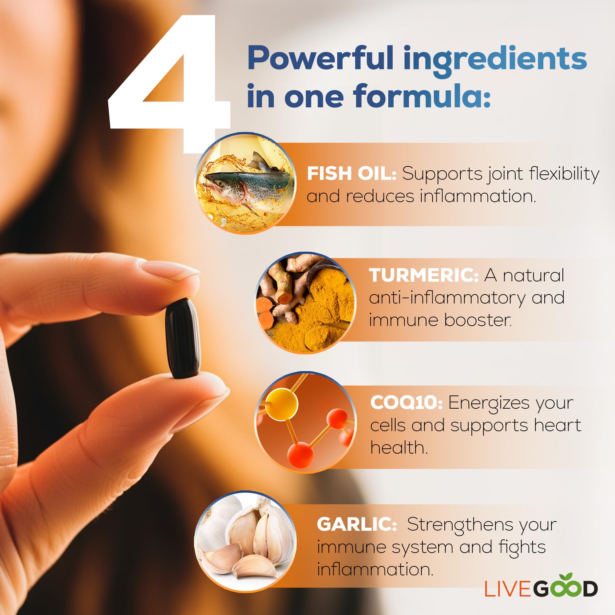LIVEGOOD™ Factor 4, Omega 3 Fish Oil with EPA & DHA, CoQ10, and Turmeric, Advanced Q10 Coenzyme & CoQ10 Supplements, DHA Supplements for Heart, Joint & Immune Support, Made in USA, 60 Count, LIVEGOOD uk supplements