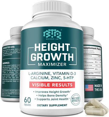 BIOTEQUELAB Height Growth Maximizer, Calcium, Vitamin D3 and Zinc Blend Pills, Bone Growth Supplement for Kids and Teens, Bone Strength, Density Support, GMO-Free, Gluten-Free, Made in USA, 60 Caps BTQ BIOTEQUE LAB uk supplements