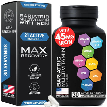 Bariatric Multivitamin with Iron 45mg for Women & Men - 21-in-1 Essential Post Gastric Bypass and Gastric Sleeve Vitamins A,C,D,E, B Complex BIOACTIVE LABS uk supplements