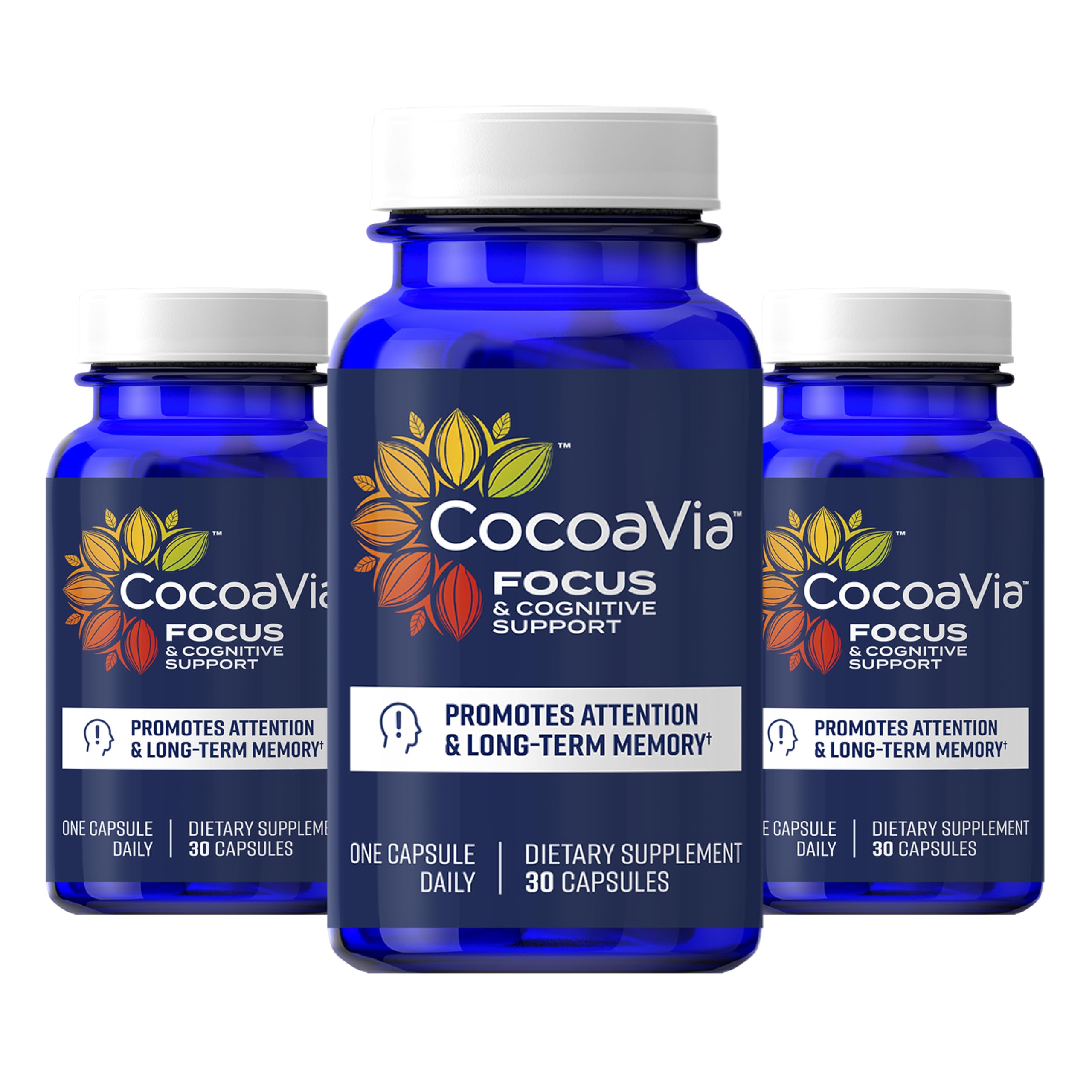 CocoaVia Memory & Focus Brain Supplement, 90 Day, Cocoa Flavanol Blend, Lutein, Added Caffeine for Boost. Improve Cognitive Function, Attention, Vegan & Plant Based, 90 Capsules CocoaVia uk supplements
