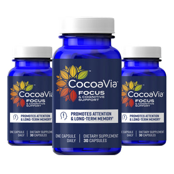 CocoaVia Memory & Focus Brain Supplement, 90 Day, Cocoa Flavanol Blend, Lutein, Added Caffeine for Boost. Improve Cognitive Function, Attention, Vegan & Plant Based, 90 Capsules CocoaVia uk supplements
