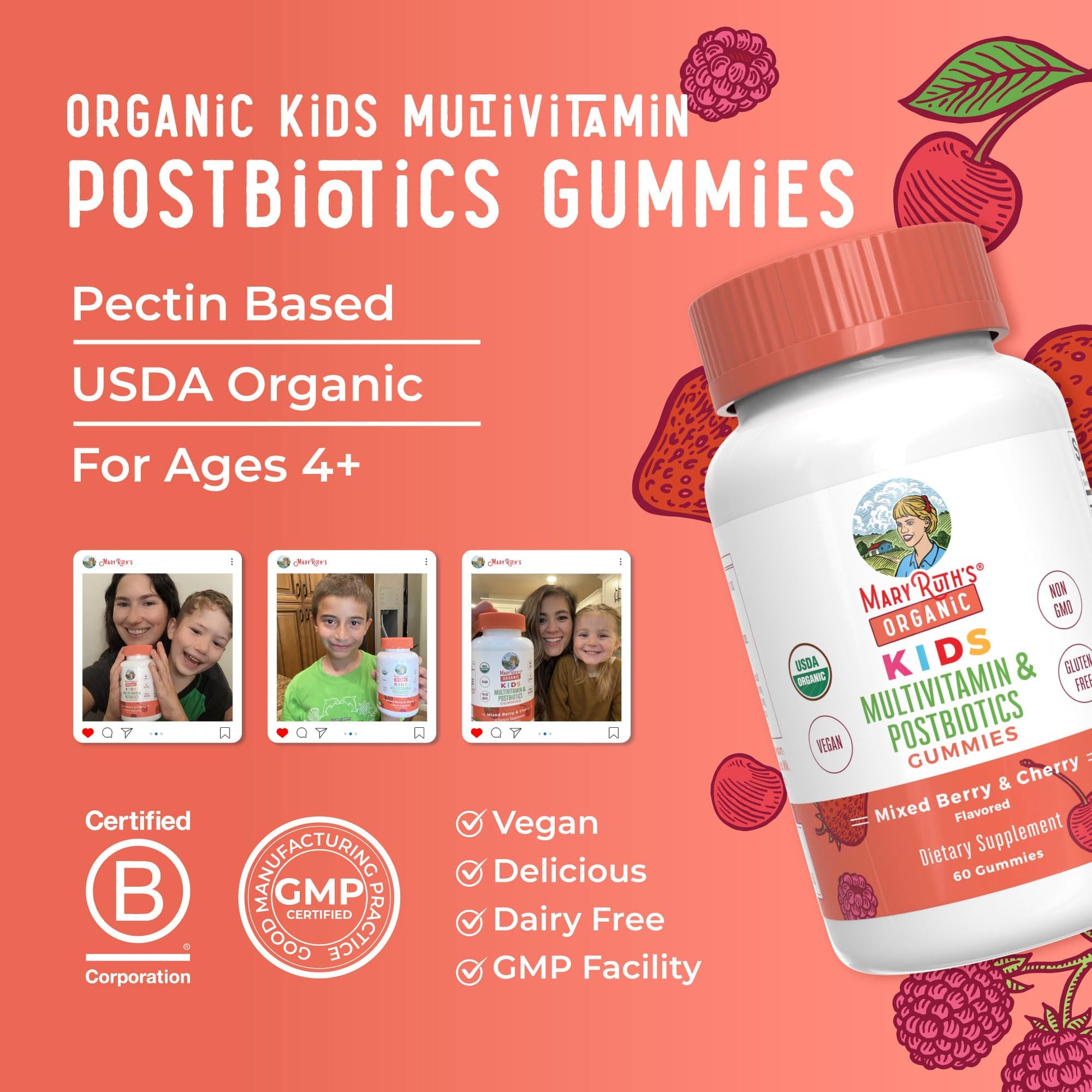 Kids Vitamins by MaryRuth's | USDA Organic | Multivitamin Gummies + Postbiotics for Ages 4+ | Multivitamin for Kids with Lactobacillus Rhamnosus | MaryRuth Organics uk supplements