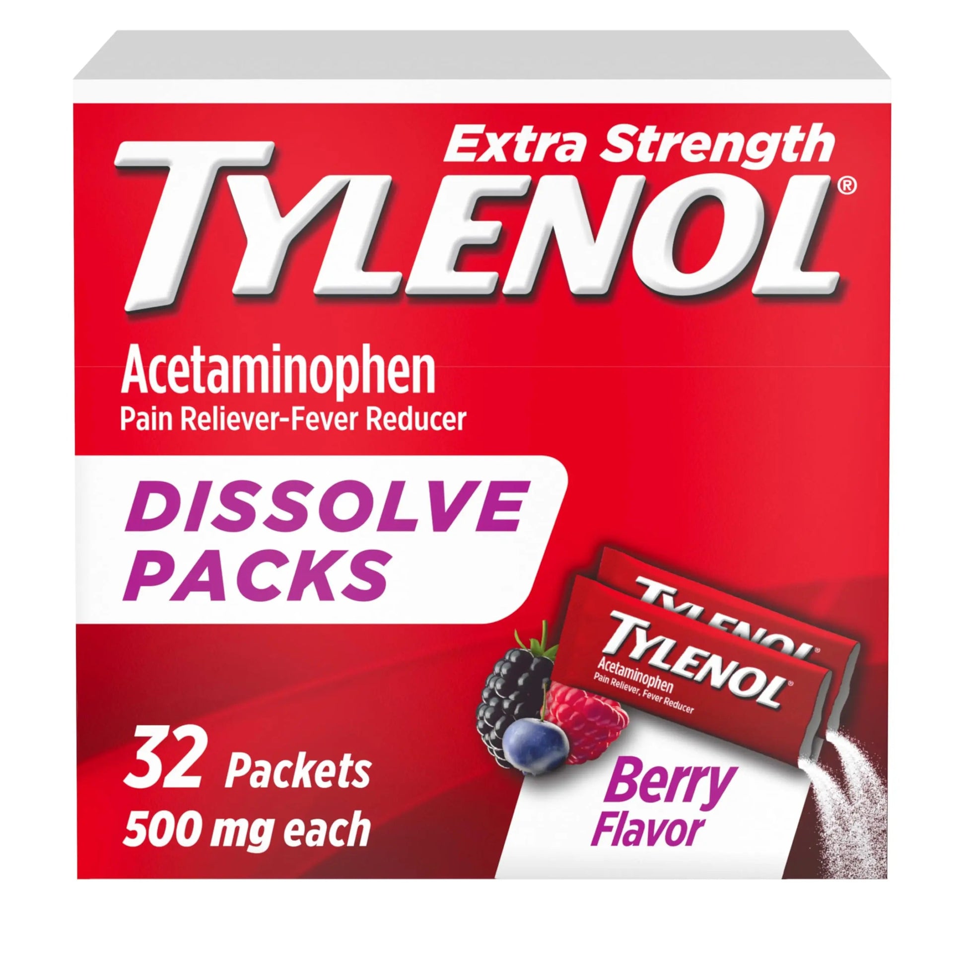 Tylenol Extra Strength Dissolve Powder Packs, 500 mg Acetaminophen Pain Reliever & Fever Reducer Medicine, Fast Relief for Minor Aches & Pains, Ibuprofen- & Aspirin-Free, On-the-Go Berry Flavor, 32 Ct Tylenol uk supplements