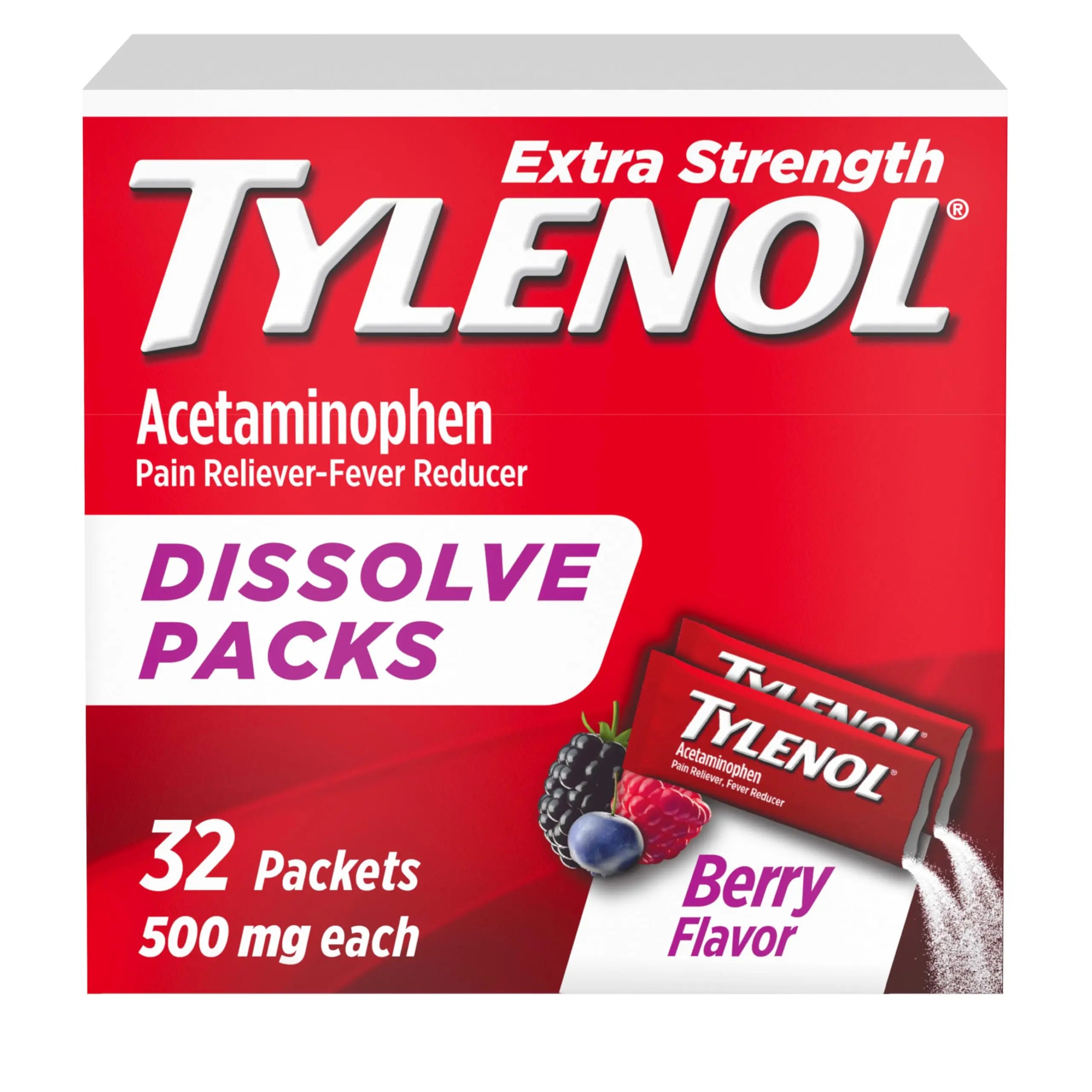 Tylenol Extra Strength Dissolve Powder Packs, 500 mg Acetaminophen Pain Reliever & Fever Reducer Medicine, Fast Relief for Minor Aches & Pains, Ibuprofen- & Aspirin-Free, On-the-Go Berry Flavor, 32 Ct Tylenol uk supplements