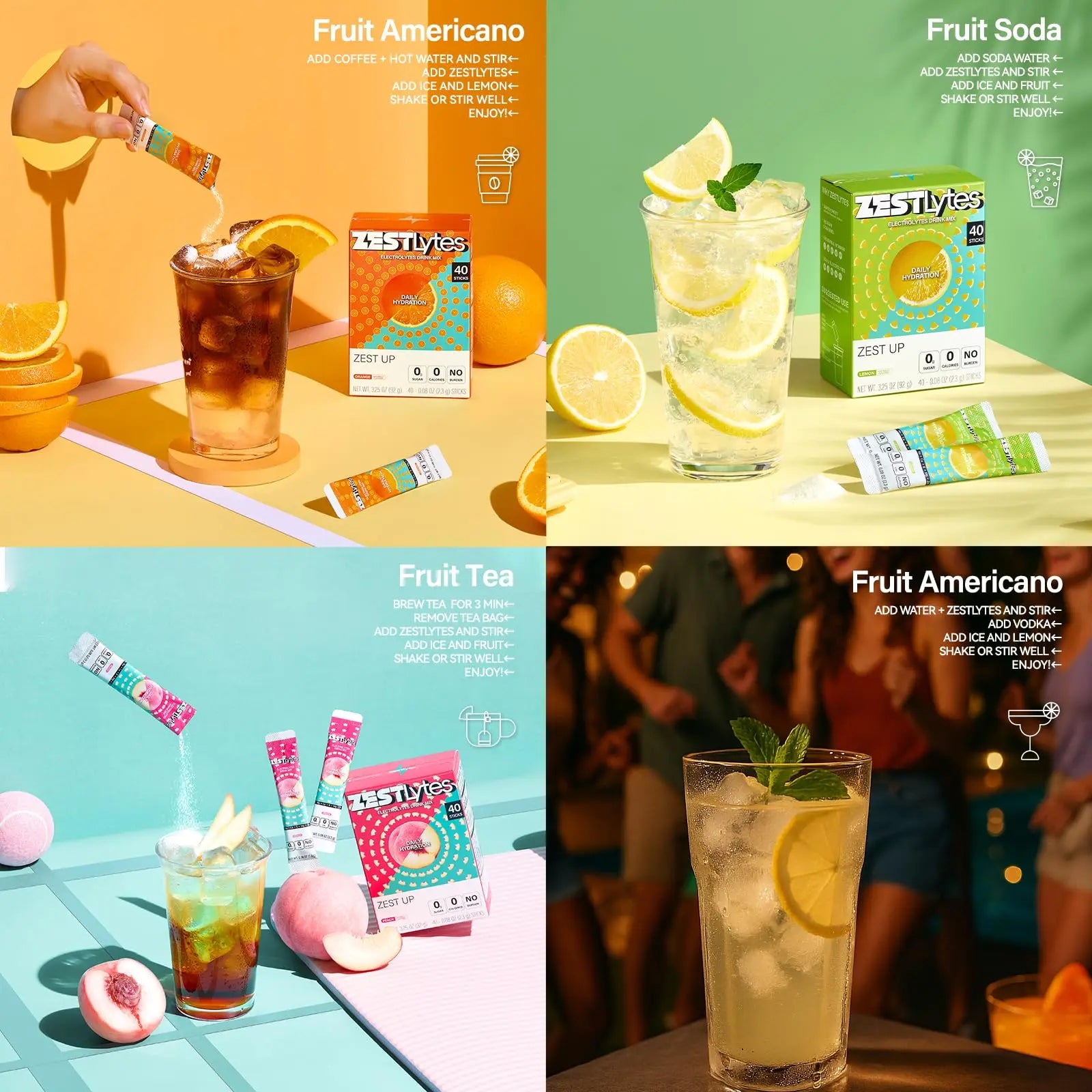 ZestLytes 40 Sticks Low Sodium Sugar Free & 0 Calorie Electrolyte Hydration Packets, Lightly Sweet Electrolyte Powder Drink Mix, Liquid Daily IV Flavors | Lemon Orange Peach Grapefruit ZestLytes uk supplements