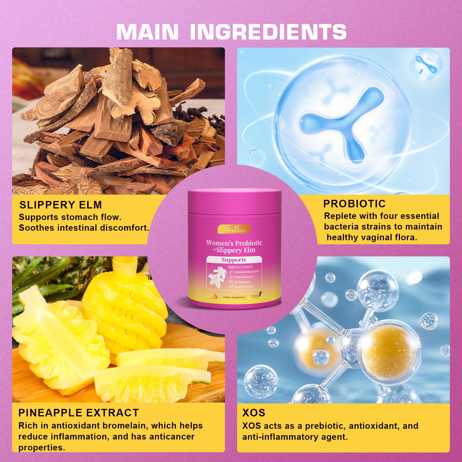 Brurtzexs Her Juicy Feminine Probiotics Gummies for Women with Slippery Elm - Pineapple Flavor, pH Balance & Immune Health Support - Digestive & Feminine Support - Vegan Supplement, 60 C Brurtzexs uk supplements