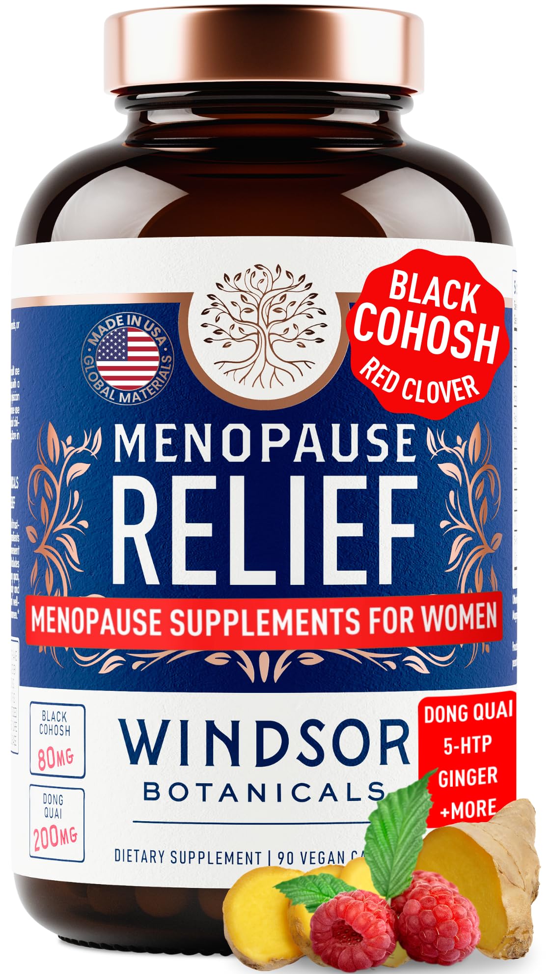 Menopause Supplements for Women - 5-HTP, Dong Quai, Black Cohosh for Menopause Hot Flashes, Night Sweats Relief Support - Womens Pre Meno Premenopausal Perimenopause Supplement - 90 Caps WINDSOR BOTANICALS uk supplements