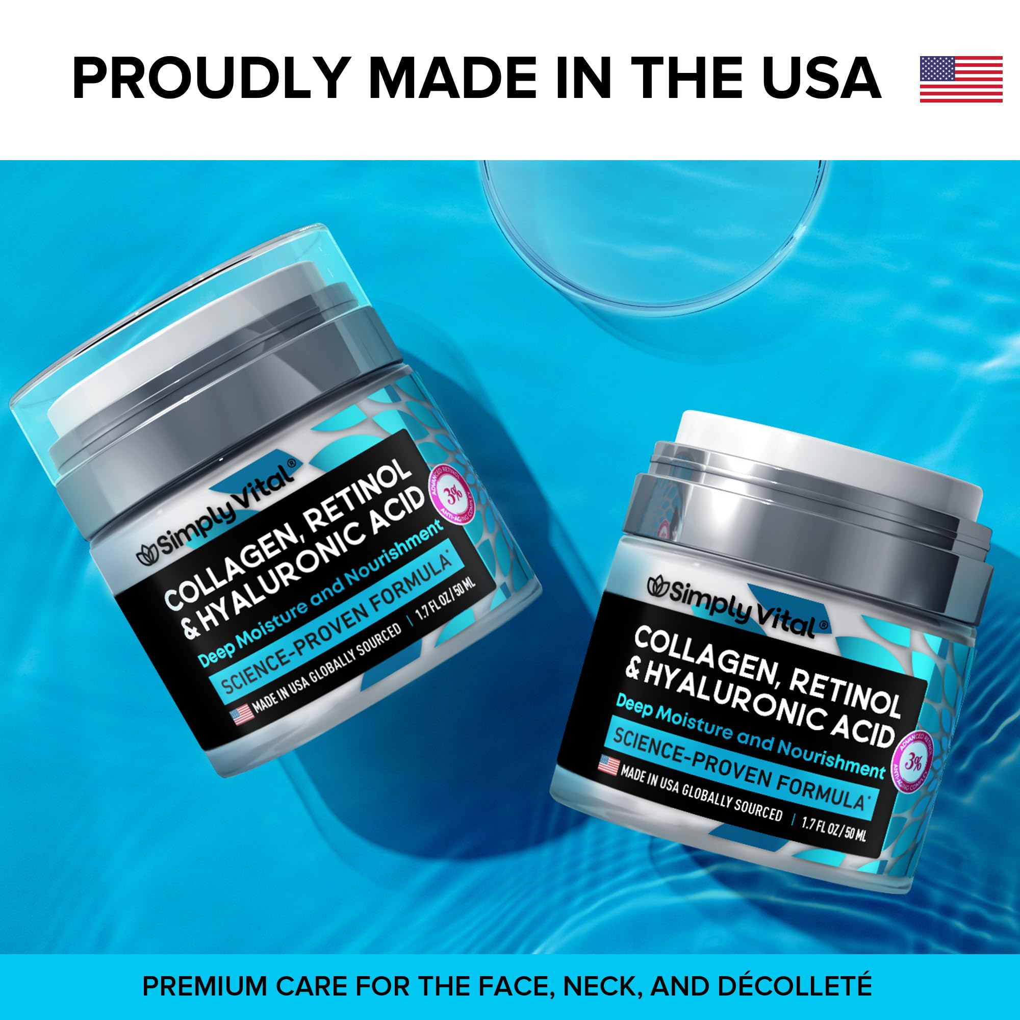 Anti-Aging Face Moisturizer with Retinol, Collagen & Hyaluronic Acid - Made in USA - Moisturizer Face Cream for Women & Men - Firming & Hydrating Neck Cream - Day & Night Skin Care - 1.7 fl oz SimplyVital uk supplements