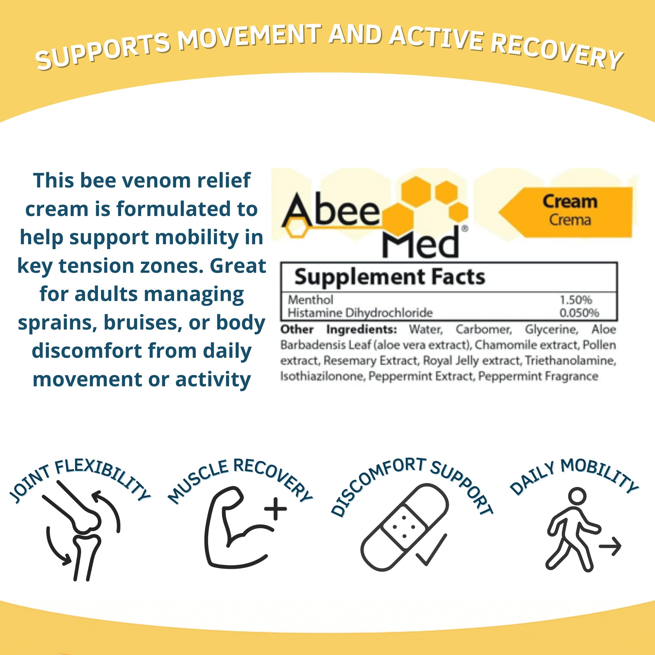 ABEE MED Extra Strength Joint & Muscle Relief Cream – Menthol Cooling & Warming Formula with Bee Pollen, Aloe & Chamomile – Fast-Absorbing Comfort Cream for Back, Knees & Muscles – 2 oz ABEE MED uk supplements