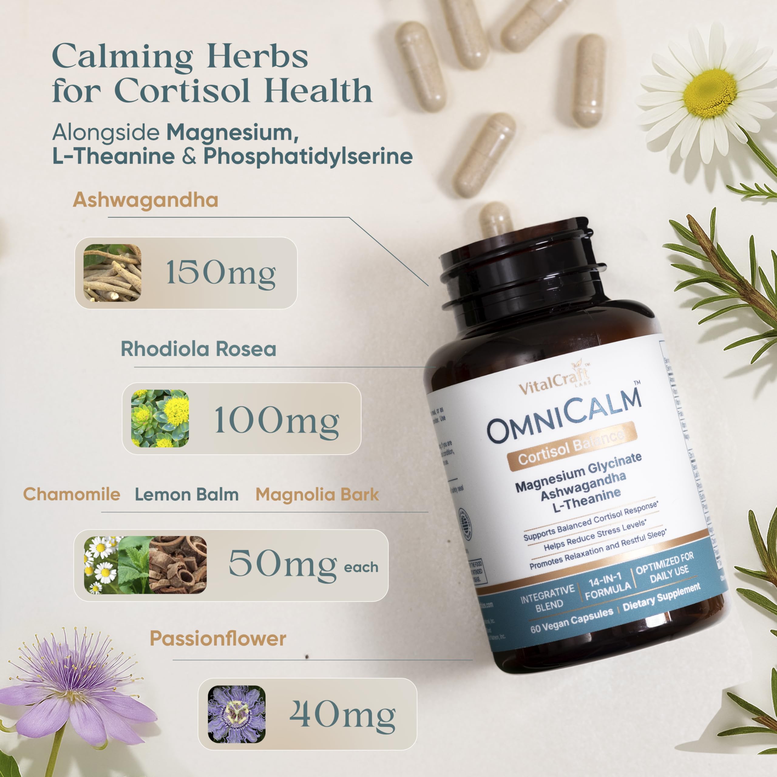 VITALCRAFT LABS OmniCalm Cortisol Supplements for Women & Men | Stress Relief & Sleep Support with Magnesium & Ashwagandha, L Theanine | 14-in-1 Cortisol Reducer, Manager, Detox – USA VITALCRAFT LABS uk supplements