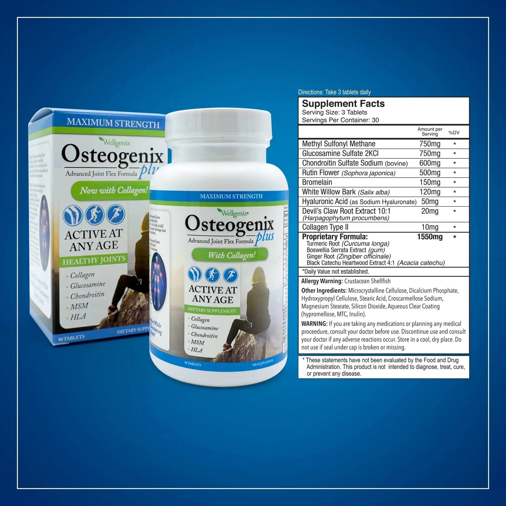 Wellgenix Osteogenix Advanced Joint Flex Formula (90 Ct) - Knee Supplement with Collagen II, Glucosamine, Chondroitin, MSM & HLA - Lubrication & Discomfort Support Tablets for Men & Women Wellgenix uk supplements