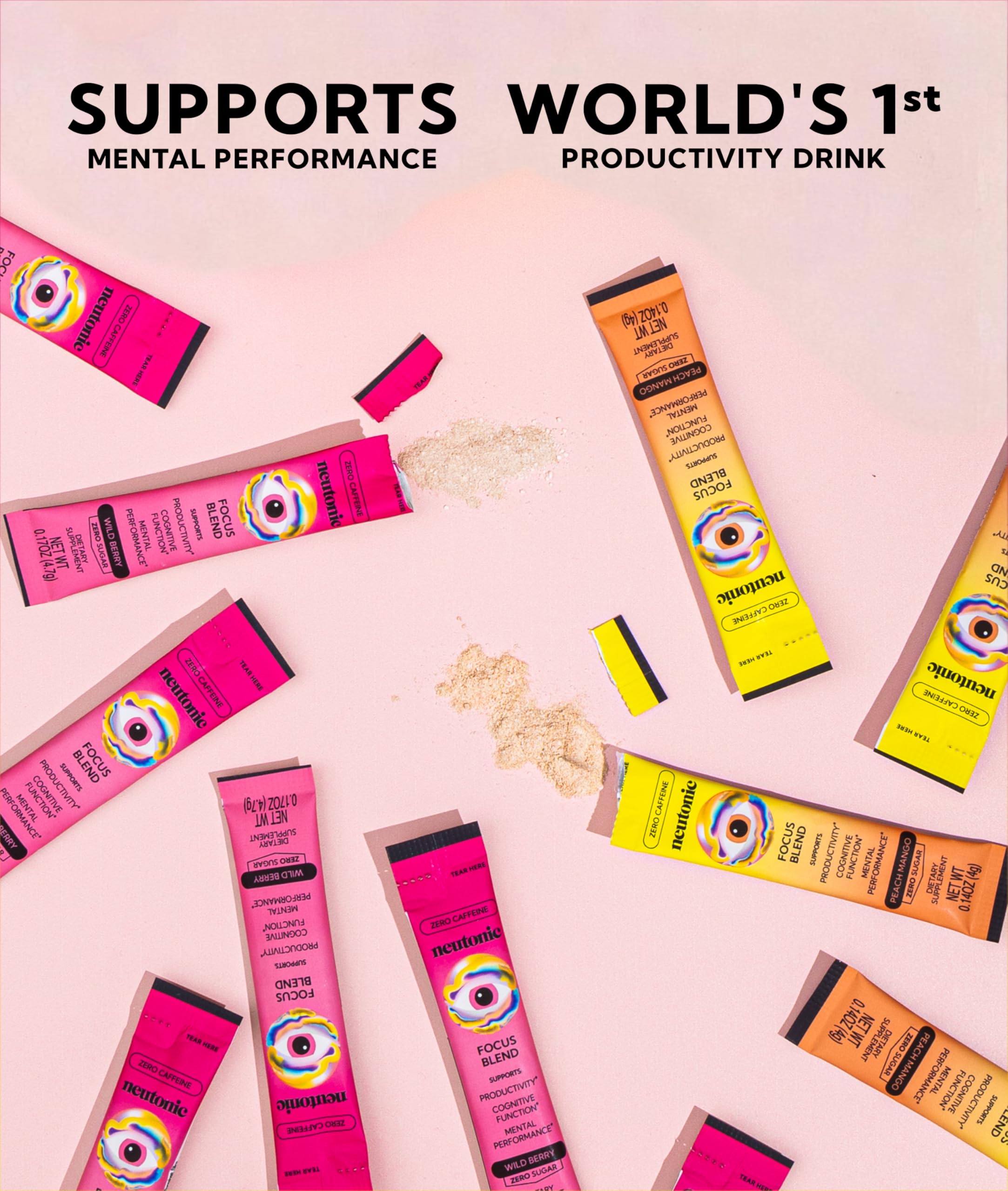 Neutonic Nootropic Focus Blend Powder | Peach Mango & Wild Berry 4 Sticks | Caffeine Free, Zero Sugar | Support Memory, Mental Clarity, Cognitive Function | Boost Focus, Energy, Brain Health Neutonic uk supplements