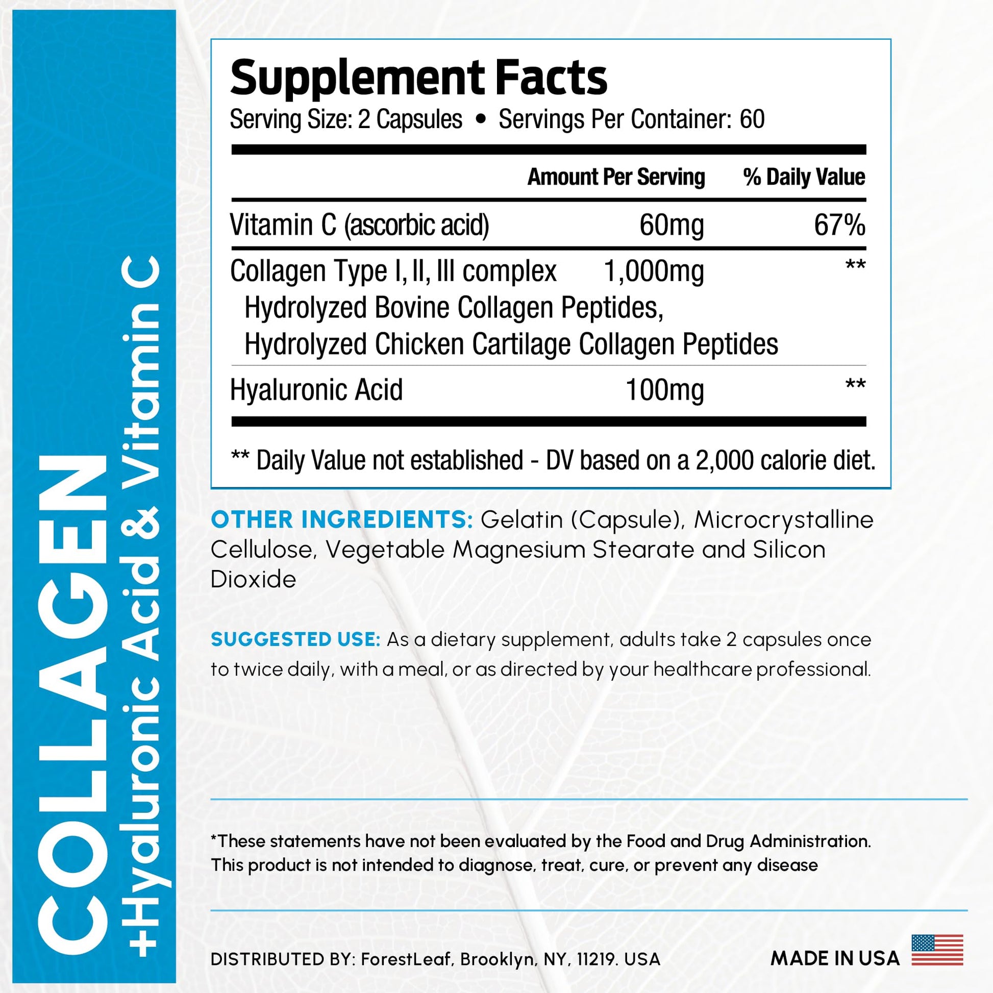 ForestLeaf Multi Collagen Pills with Hyaluronic Acid + Vitamin C | Hydrolyzed Collagen Supplements for Women or Men | Multi Collagen Capsules Peptides for Skin, Wrinkles, 120 Caps ForestLeaf uk supplements