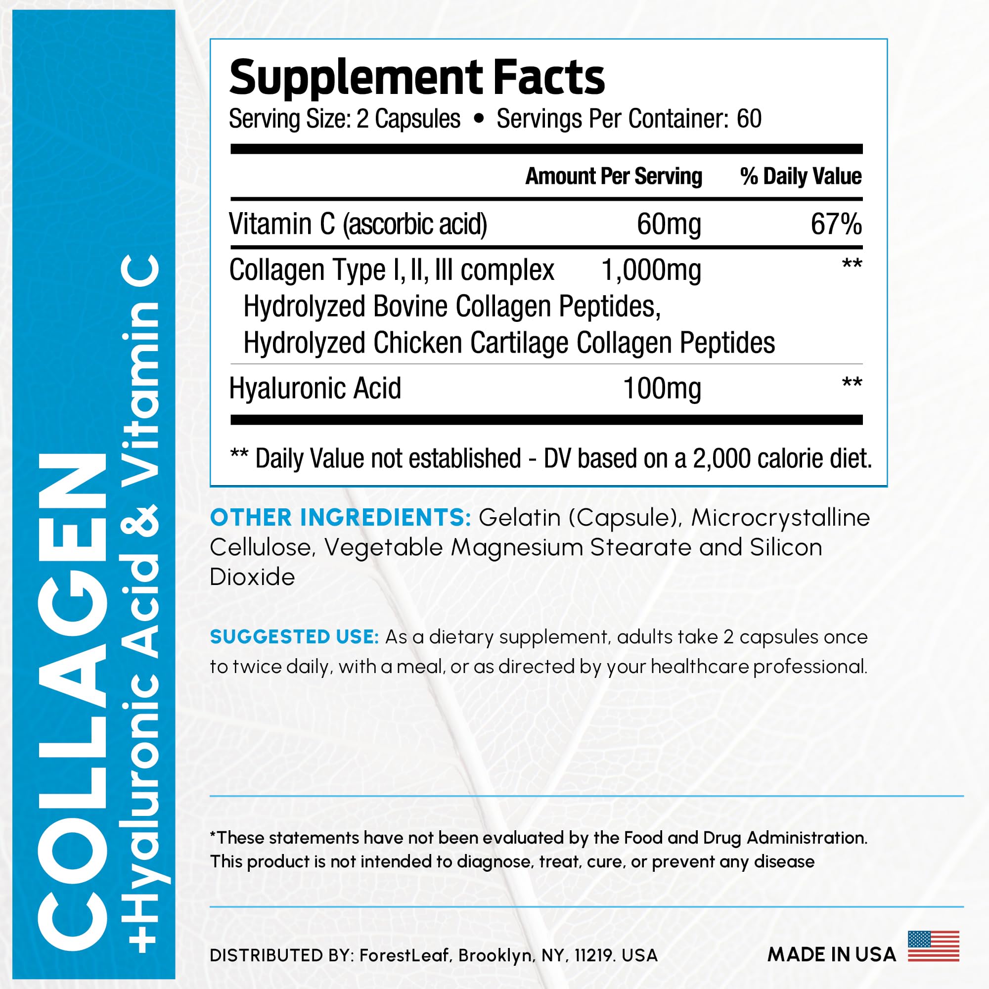 ForestLeaf Multi Collagen Pills with Hyaluronic Acid + Vitamin C | Hydrolyzed Collagen Supplements for Women or Men | Multi Collagen Capsules Peptides for Skin, Wrinkles, 120 Caps ForestLeaf uk supplements