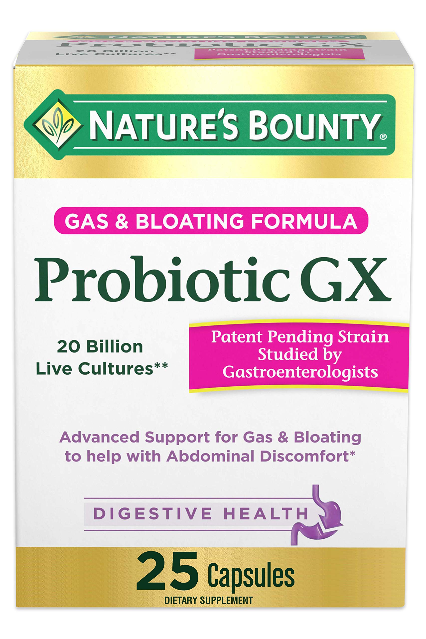 Nature's Bounty Probiotic GX, Helps with Occasional Gas and Bloating, Dietary Supplement, Digestive Health, 25 Capsules Nature's Bounty uk supplements