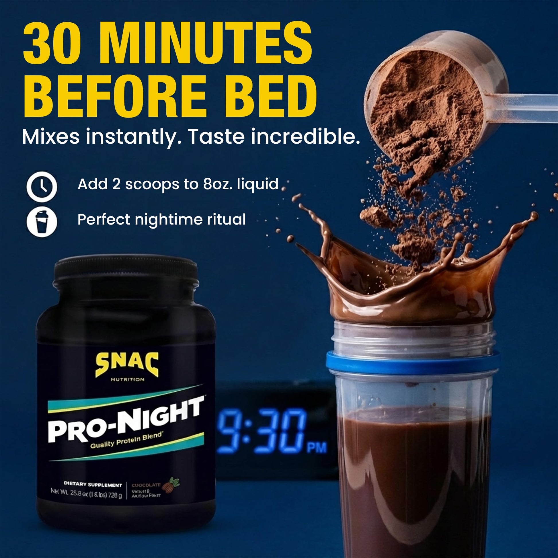 SNAC Pro-Night Protein Powder Blend - Quality Protein Powder for Men and Women, Nighttime Recovery, High Protein Supplement, Supports Muscle Repair, 26g Protein per Serving, Chocolate Flavor, 1.6 lbs SNAC uk supplements