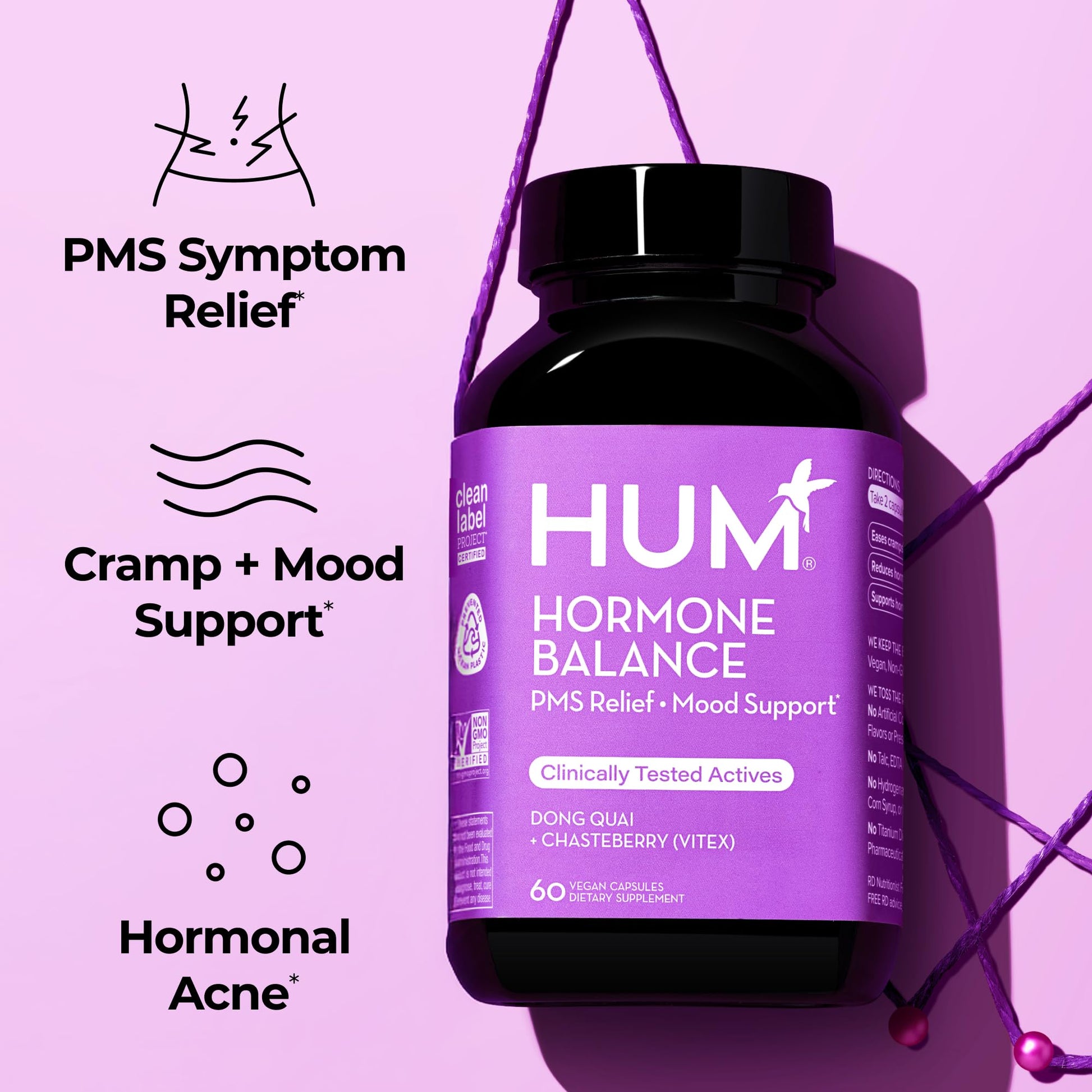 HUM Hormone Balance for Women, Supplement for Women's Health with Chasteberry & Dong Quai, Support for PMS Symptoms, Cramps, Irritability, Hormonal Balance, Monthly Support, 60 Capsules HUM uk supplements