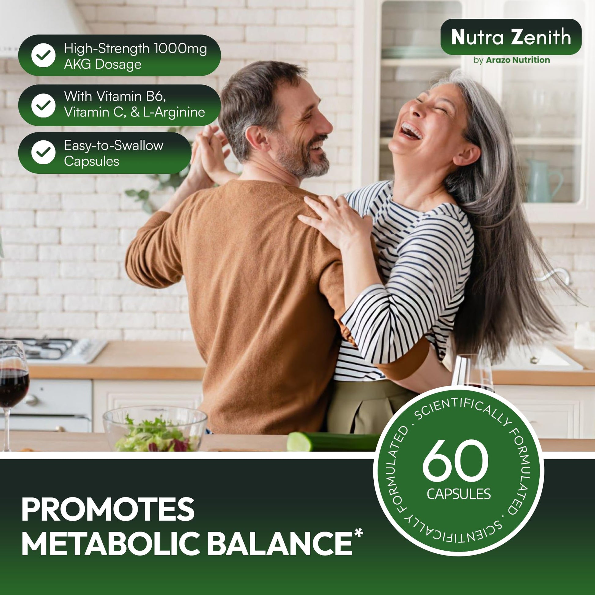 AKG Anti-Aging & Energy Boost Supplement with Vitamin B6, Vitamin C & L-Arginine – 60 Capsules for Youthful Skin, Cellular Renewal & Vitality Support Arazo Nutrition uk supplements