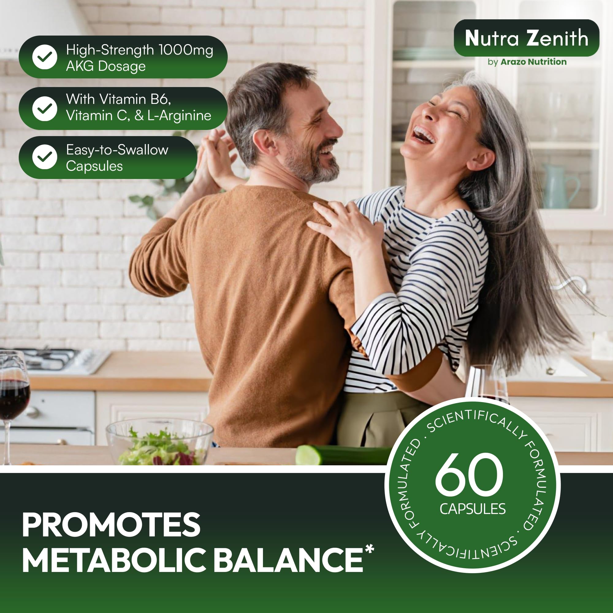 AKG Anti-Aging & Energy Boost Supplement with Vitamin B6, Vitamin C & L-Arginine – 60 Capsules for Youthful Skin, Cellular Renewal & Vitality Support Arazo Nutrition uk supplements