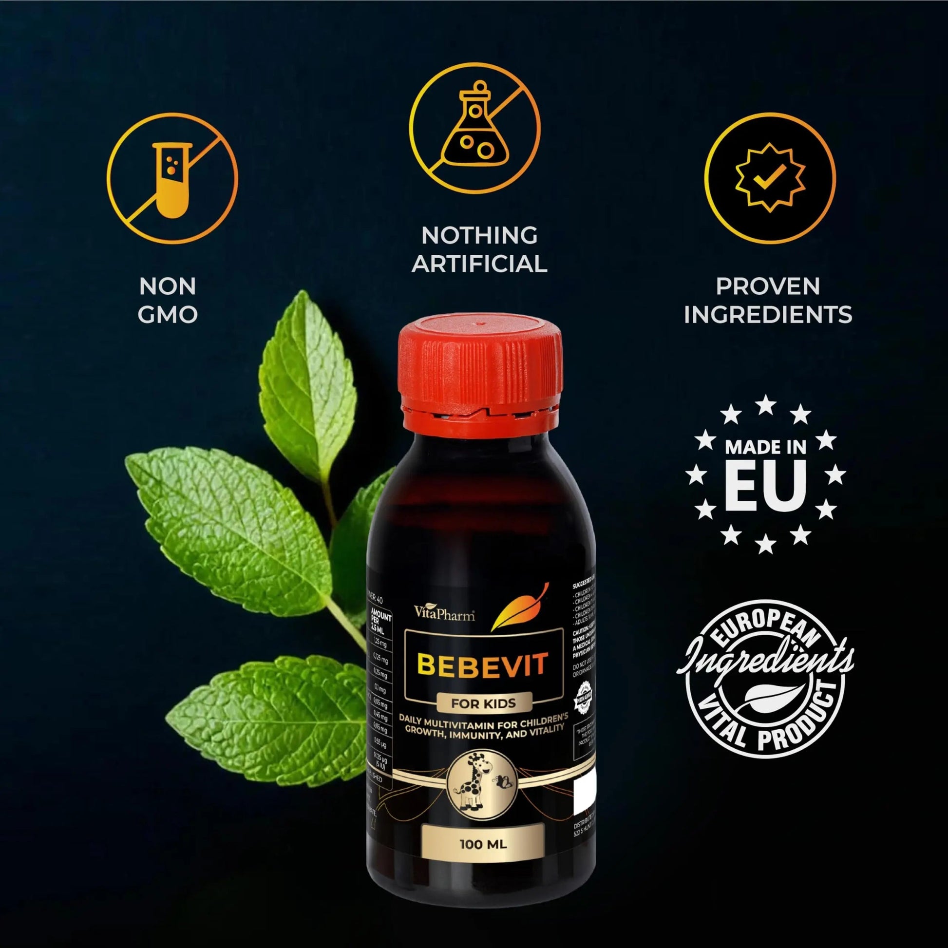 BEBEVIT Liquid Multivitamin for Kids – Sugar-Free & Non-GMO Formula with Vitamins A, C, D3, E, K2 & B-Complex – Daily Support for Growth, Immunity VitaPharm uk supplements