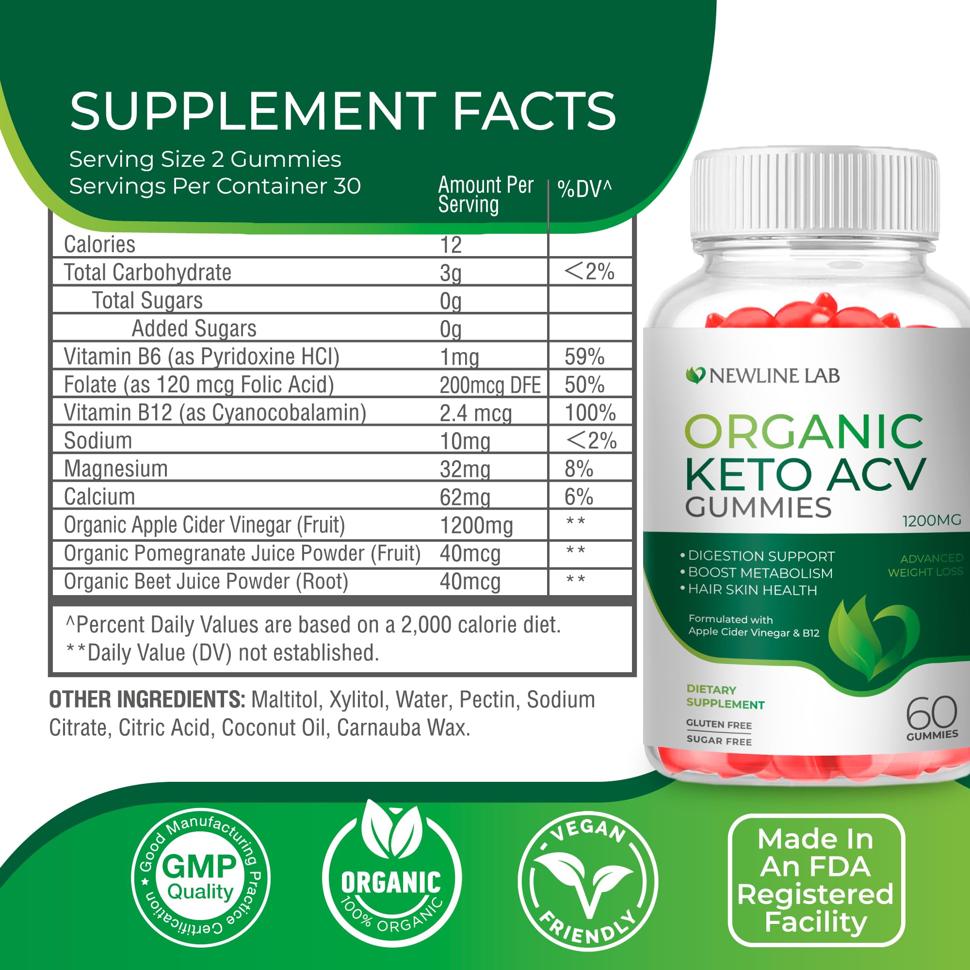 Organic Keto ACV Gummies for Advanced Weight Loss Fat Burn - Sugar Gluten Free Apple Newline Lab uk supplements