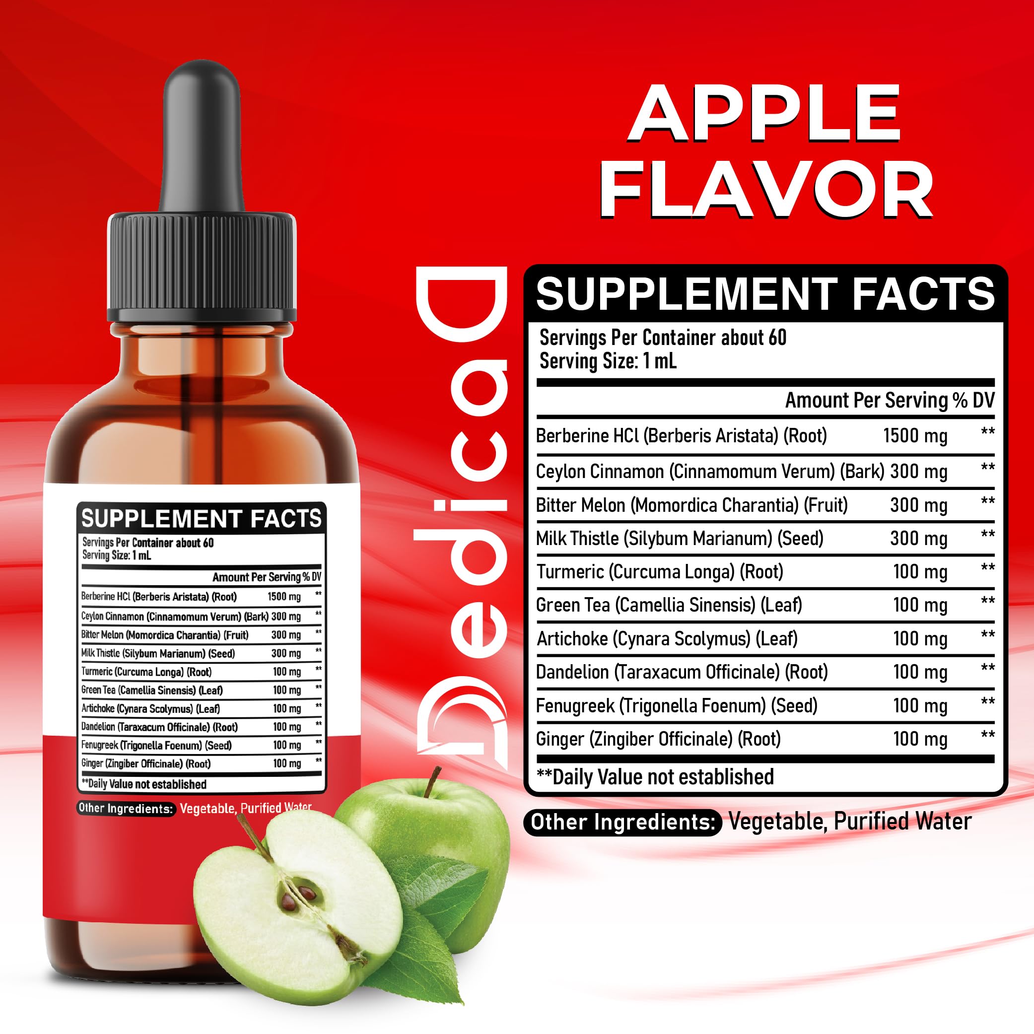 DEDICAD 10in1 Berberine HCl Drops - Liposomal Berberine Liquid - Activator Berberine with Ceylon Cinnamon, Bitter Melon, and 7 More - 60ml DEDICAD uk supplements