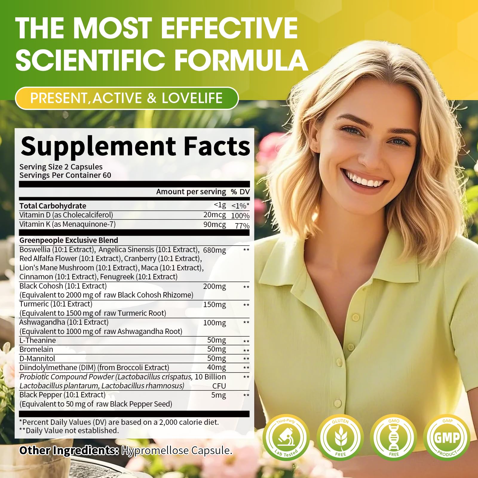 GREENPEOPLE Menopause Supplements for Women - Black Cohosh & Ashwagandha for Hot Flashes, Night Sweats, Mood Swings, Hormonal Balance Support,10 Billion CFU Probiotic - 120 Capsules Vegan Gluten-Free GREENPEOPLE uk supplements
