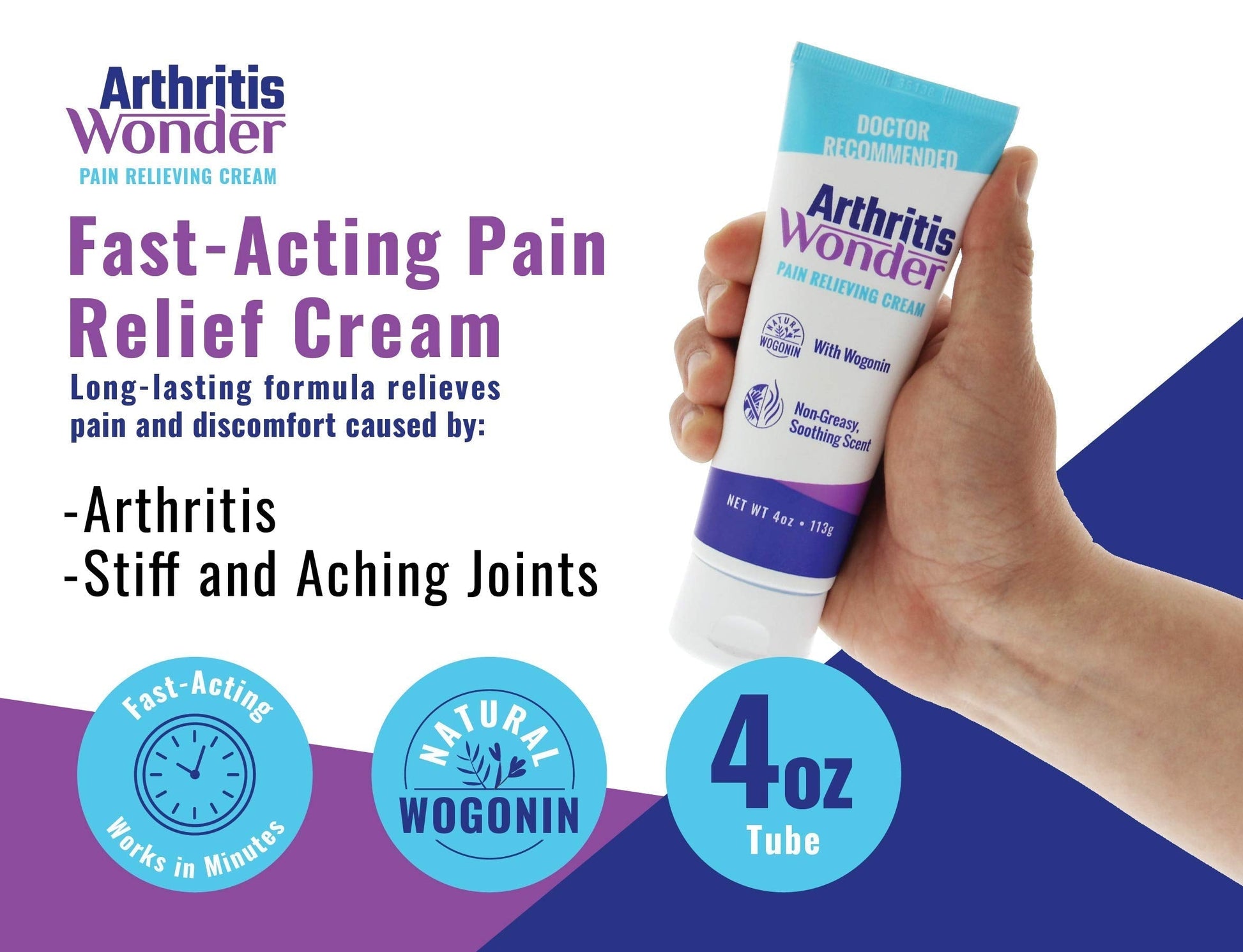 Arthritis Wonder Pain Relief Cream, 4 oz – Arthritis Pain Relief Cream for Hand, Knee, Foot and Wrist Joints – Fast-Acting, Deep Penetrating, Non-Greasy Formula with Natural Wogonin - 3 Pack Arthritis Wonder uk supplements