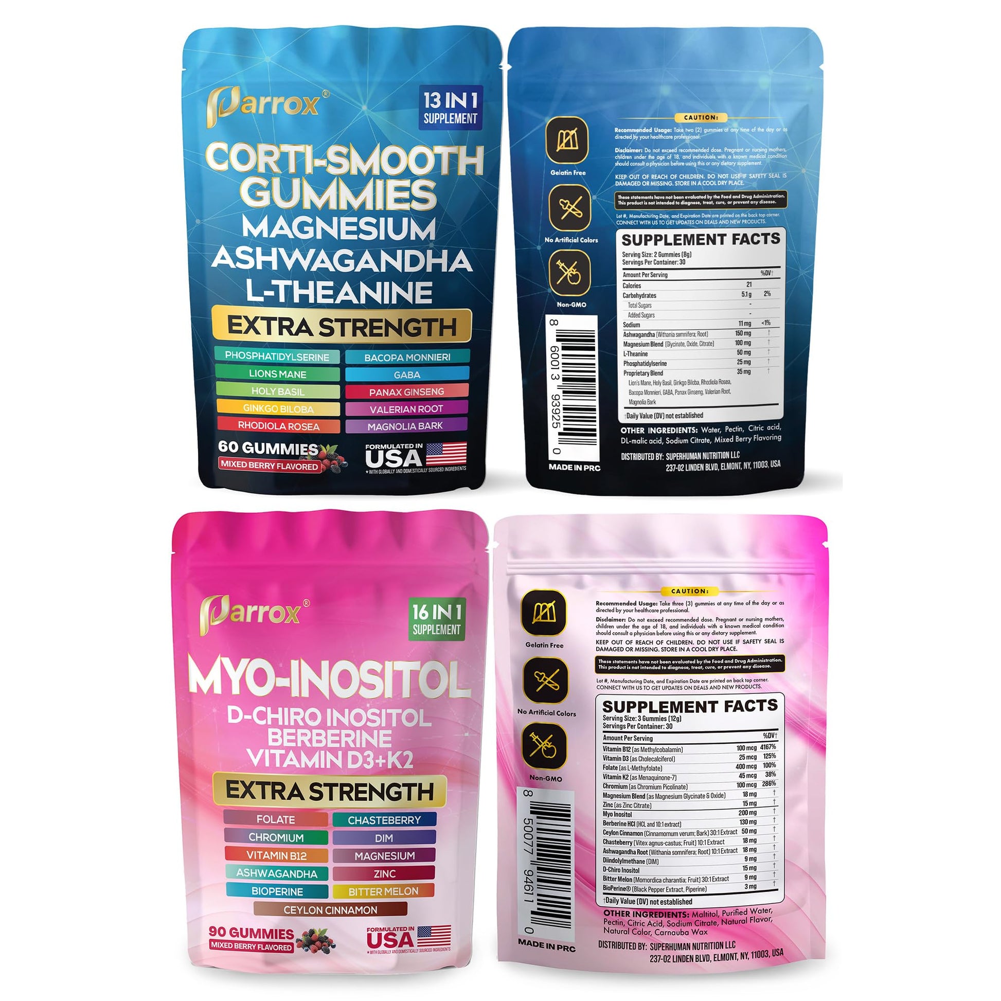 Soothe & Smooth Bundle Gummies - Cortisol & Myo-Inositol Supplement with D-Chiro Inositol, Berberine, Magenesium, Ashwagandha, L-Theanine, Vitamins D3+K2 & B12, Folate, Zinc Lion's Mane (150 Gummies) Parrox uk supplements