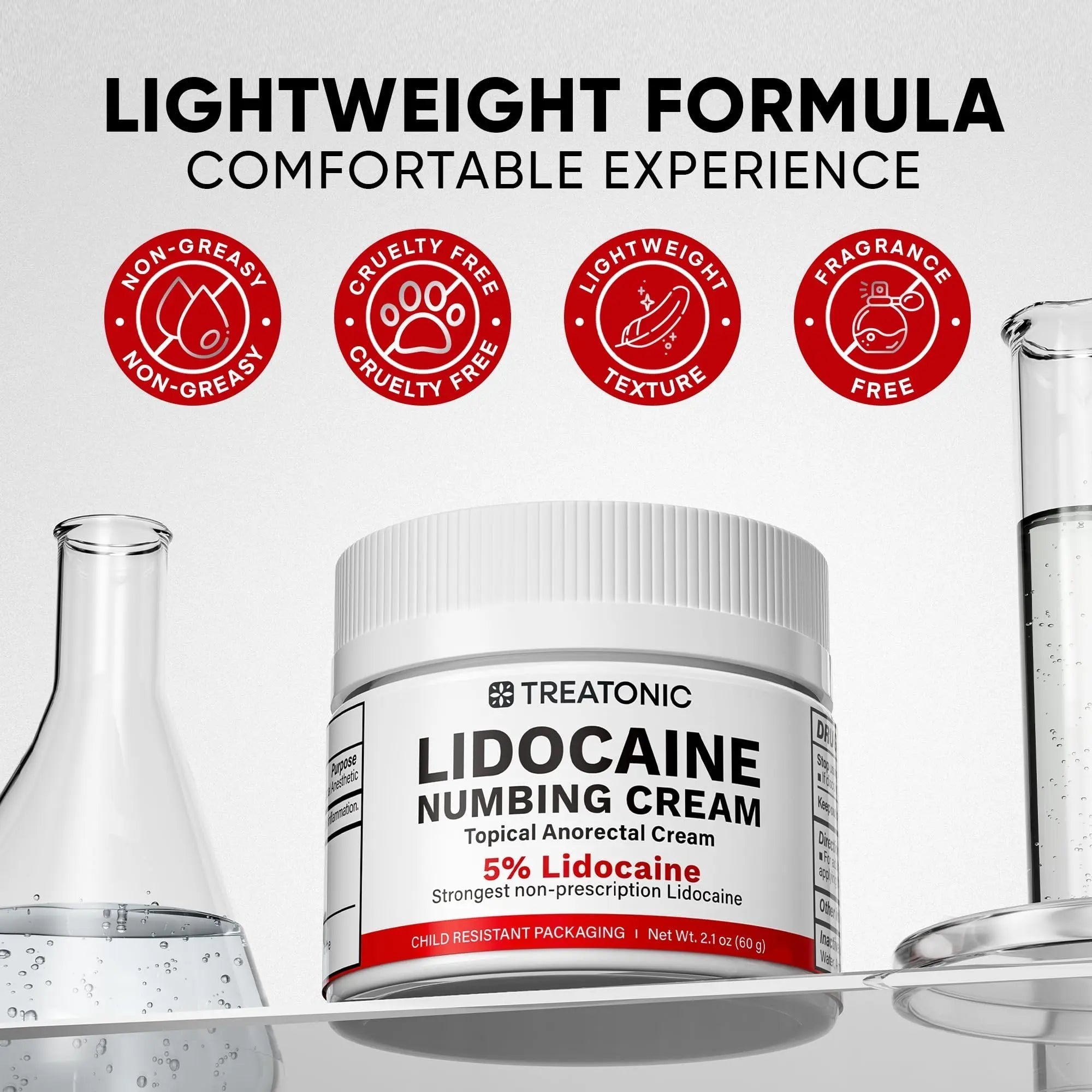 5% Lidocaine Topical Numbing Cream: Maximum Strength Topical Anesthetic Numb Cream for Pain Relief, Itching, Burning, Soreness, Hemorrhoid - Fast Acting & Long Lasting Numbing Formulation - 2.1 oz Treatonic uk supplements