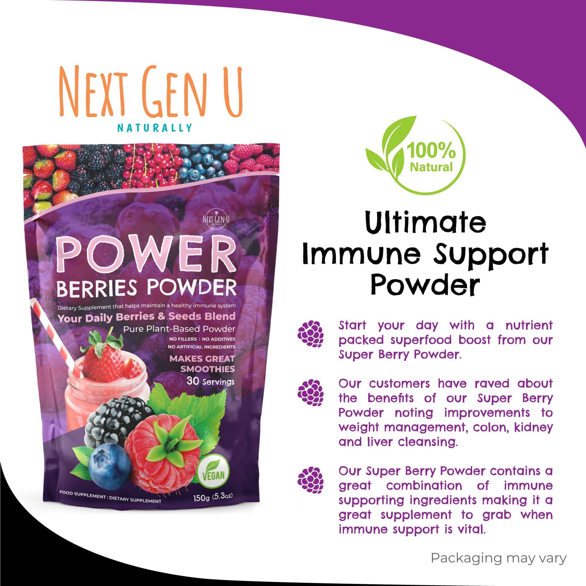 Super Berry Powder - 150g - Immune Support - Food Supplement - Superfood Berries - Smoothie Mix for Shakes - Healthy Boost for Detox Juice Beverages or Any Drink - by NextGenU NGU Next Gen U uk supplements