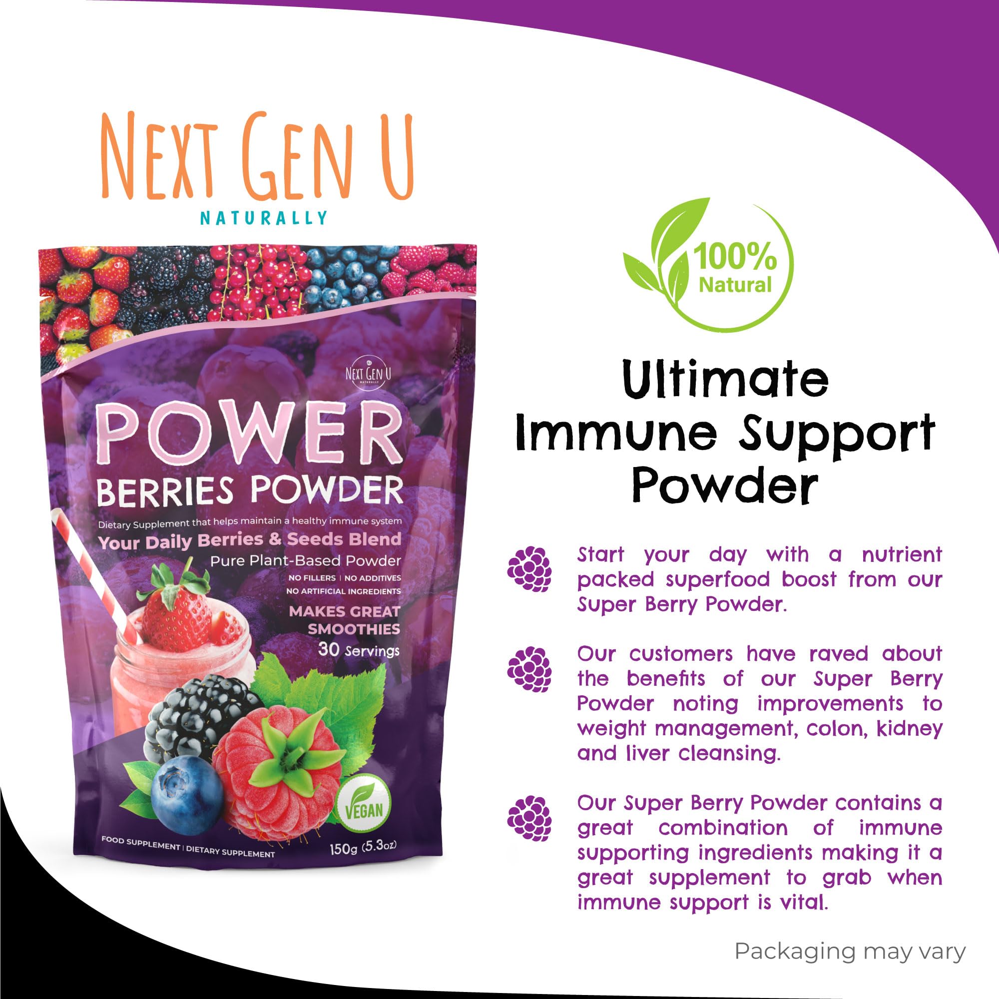 Super Berry Powder - 150g - Immune Support - Food Supplement - Superfood Berries - Smoothie Mix for Shakes - Healthy Boost for Detox Juice Beverages or Any Drink - by NextGenU NGU Next Gen U uk supplements