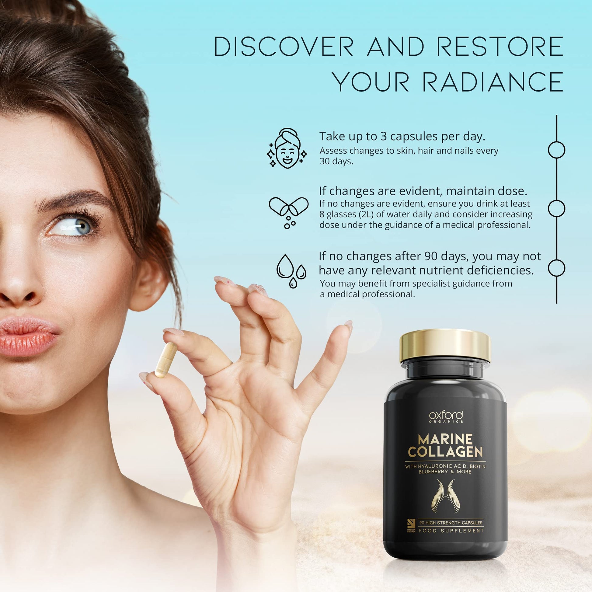 Advanced Marine Collagen Capsules | 1735mg Superfood & Vitamin Boosted Complex for Glowing Hair, Skin & Nails Oxford Organics uk supplements