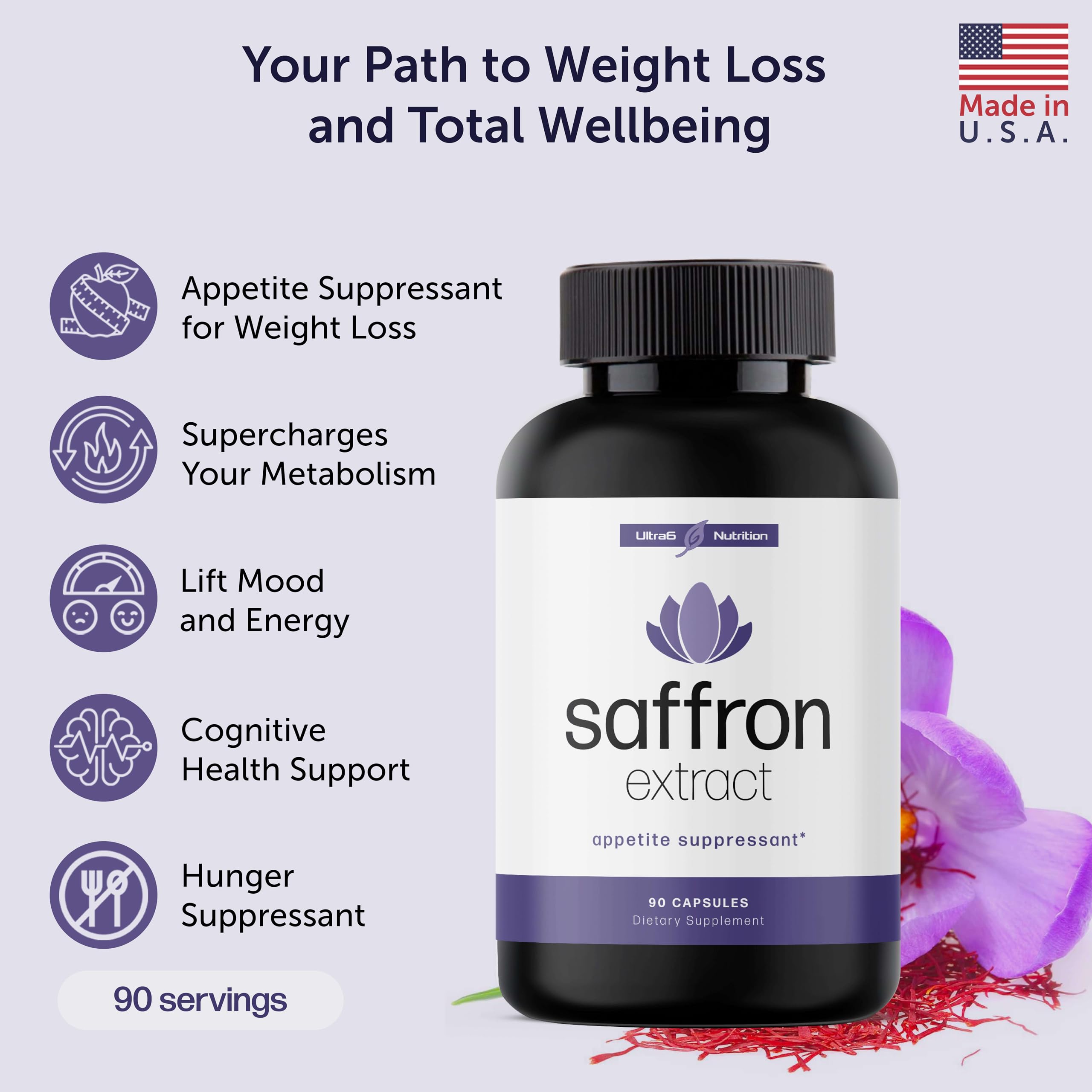 Pure Saffron Extract - Appetite Suppressant for Weight Loss Women & Men - Natural Hunger Ultra6 Nutrition uk supplements