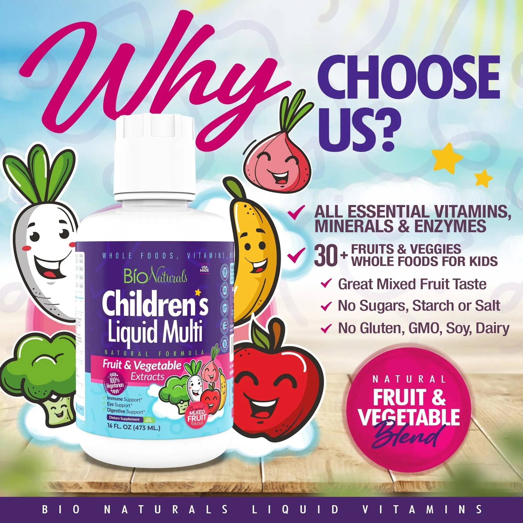 Bio Naturals Children's Liquid Multivitamin & Immune Booster - Natural Supplement for Kids & Toddlers with Vitamins A B C D3 E, Fiber Bio Naturals uk supplements