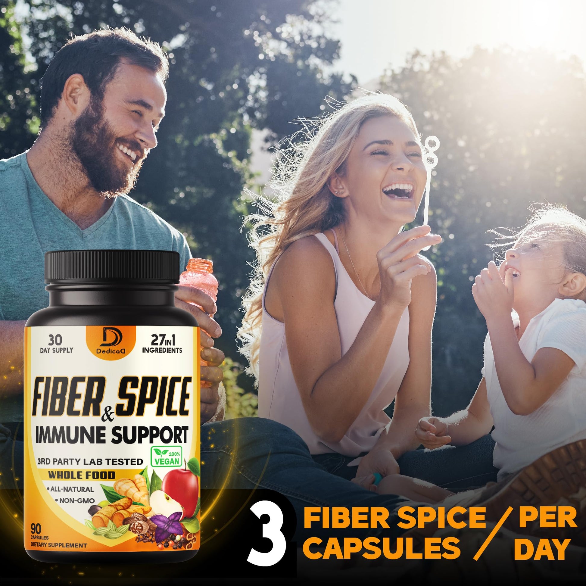 DEDICAD 27in1 Fiber and Spice Supplement - Combined with Organic Psyllium, Whole Apple, Elderberry & More - Support Mood, Body & Immunity - 90 Capsules for 1 Month DEDICAD uk supplements