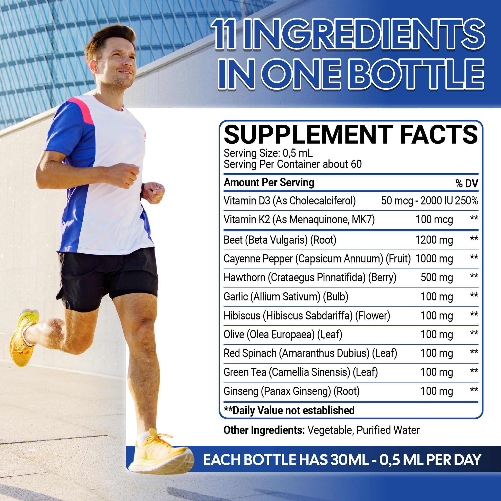 11in1 Beet Root Liquid Drops - Support Overall Wellness - with Vitamin D3, Vitamin K2, Hawthorn Berry, Cayenne Pepper, Garlic, Hibiscus, Olive, Red Spinach, Green Tea - 1 FL Oz - 60 Day Supply Mecisco uk supplements
