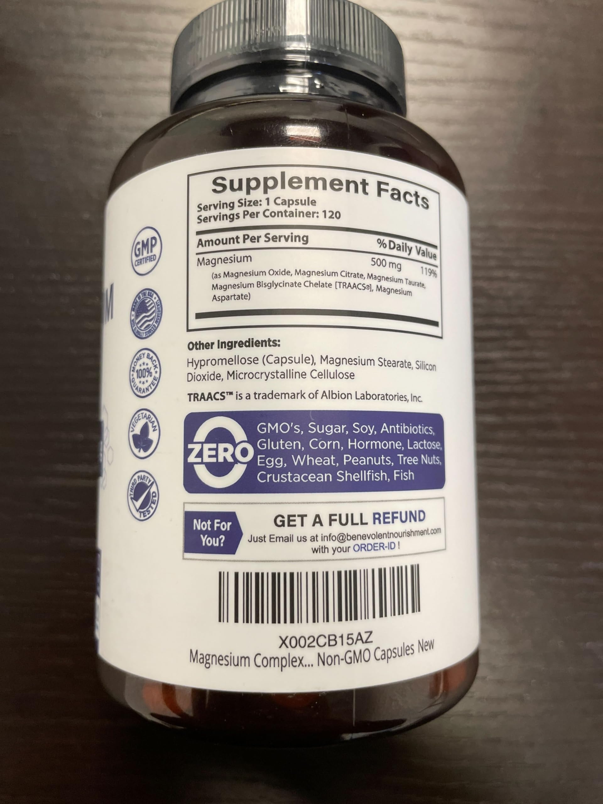 Magnesium Complex Supplement, 4 Month Supply of 500mg 5-in-1 Bisglycinate, Oxide, Taurate, Aspartate, Citrate, Max Absorption Magnesium Supplement for Calm, Sleep & Leg Cramps, 120 Capsule Benevolent Nourishment uk supplements
