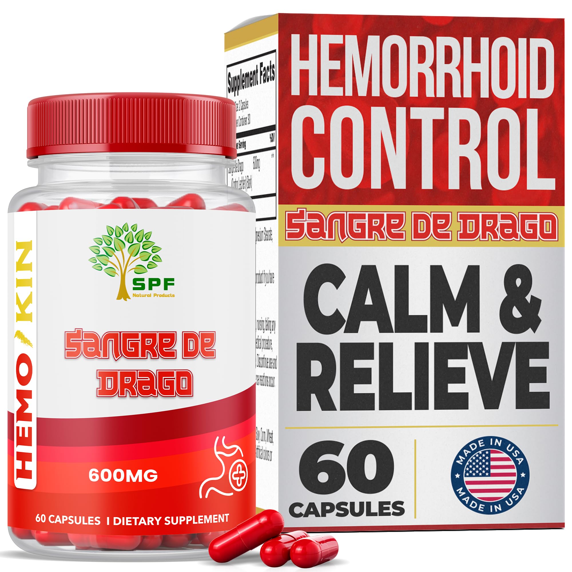 SPF Natural Products HEMOKIN with Sangre de Drago – Hemorrhoid and Fissure Relief Supplement, Helps with Itching, Swelling, Pain Relief (60 Caps) (1) SPF Natural Products uk supplements