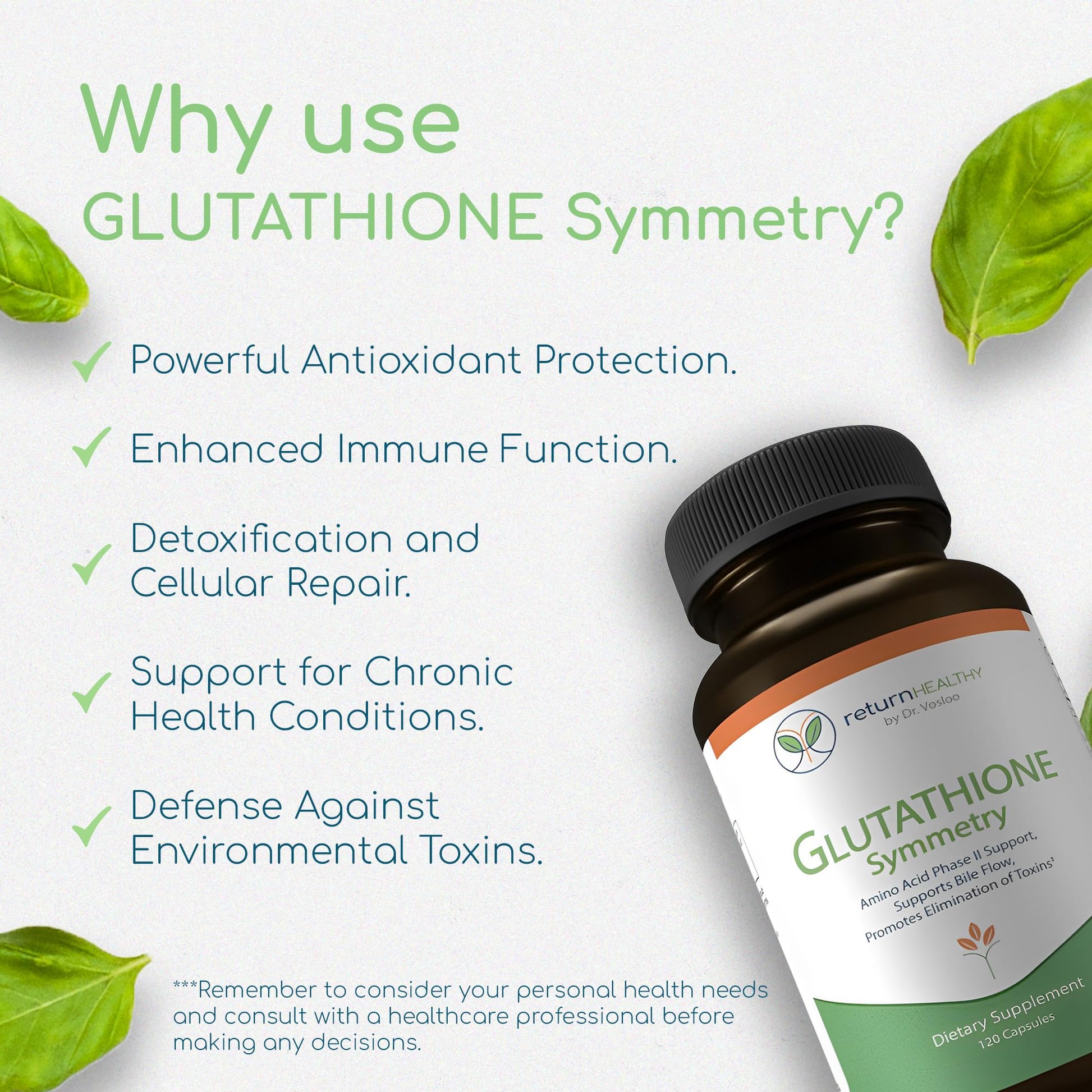 Return Healthy Glutathione Symmetry | S-Acetyl Glutathione Supplement | Antioxidants & Detoxification Supplement | Natural Cellular Support | All-Natural, Vegan, Non-GMO, 120 caps Return Healthy uk supplements