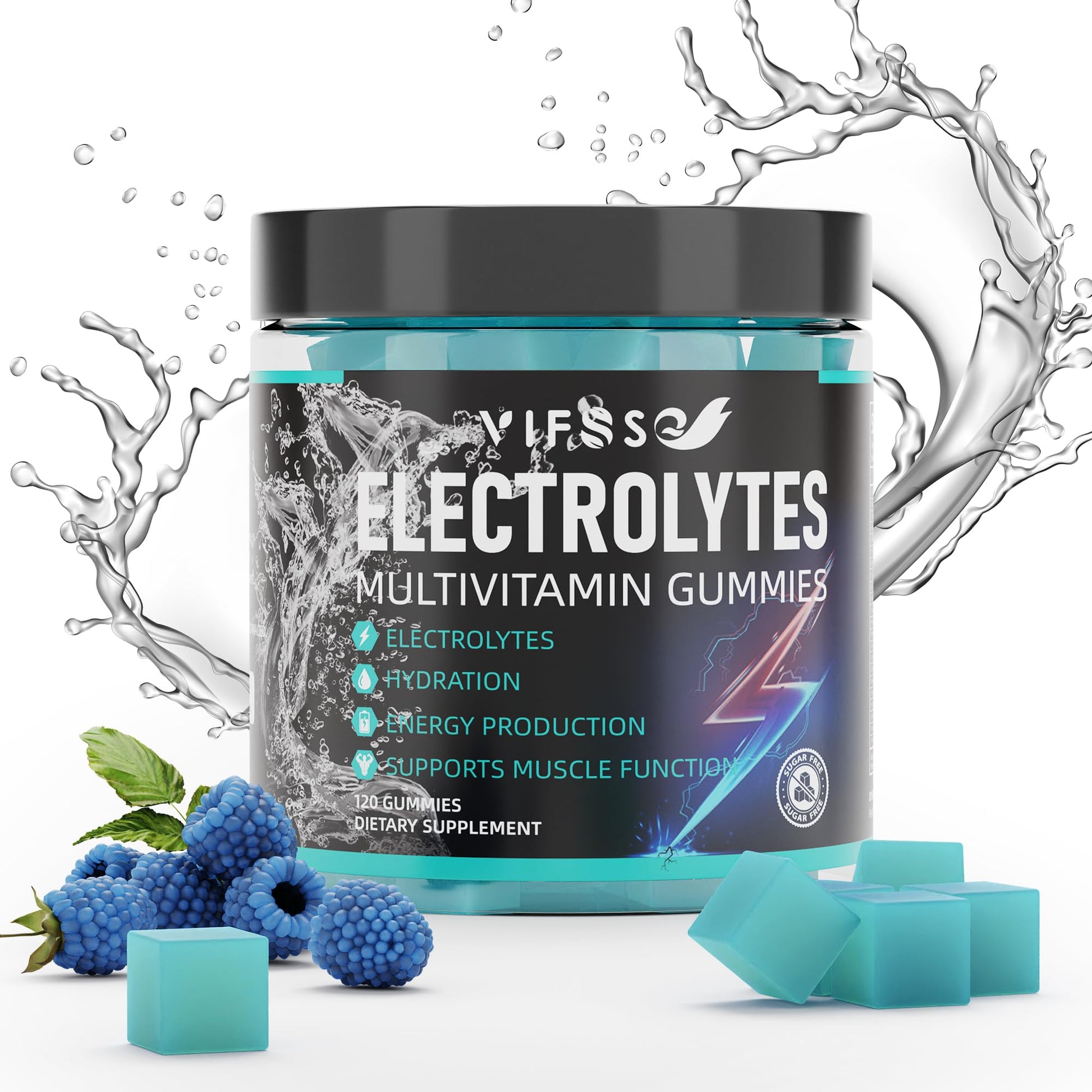 VIFSSG Electrolytes Gummies No Sugar, 120 Chewable Electrolyte Gummies with 6 Electrolytes for Runners and Endurance Sports, Refreshing Blue Raspberry, Hydration Electrolyte Chews, 1 Pack VIFSSG uk supplements