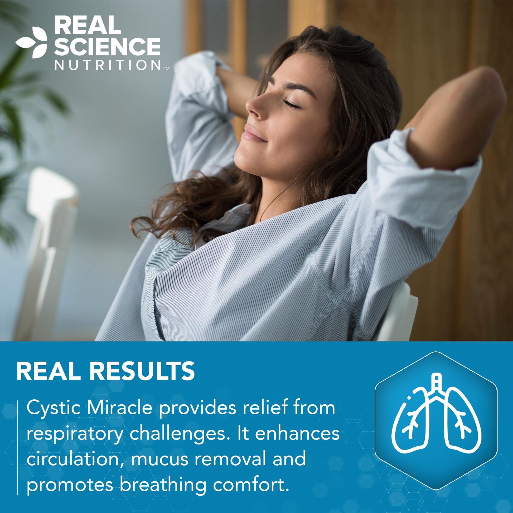 Real Science Cystic Miracle - Lung Support Supplement for Breathing Support and Mucus Clearance – with Vinitrox & GABA to Help Clear Lungs and Aid Respiratory Health, Made in USA, 60 Caps Real Science Nutrition uk supplements