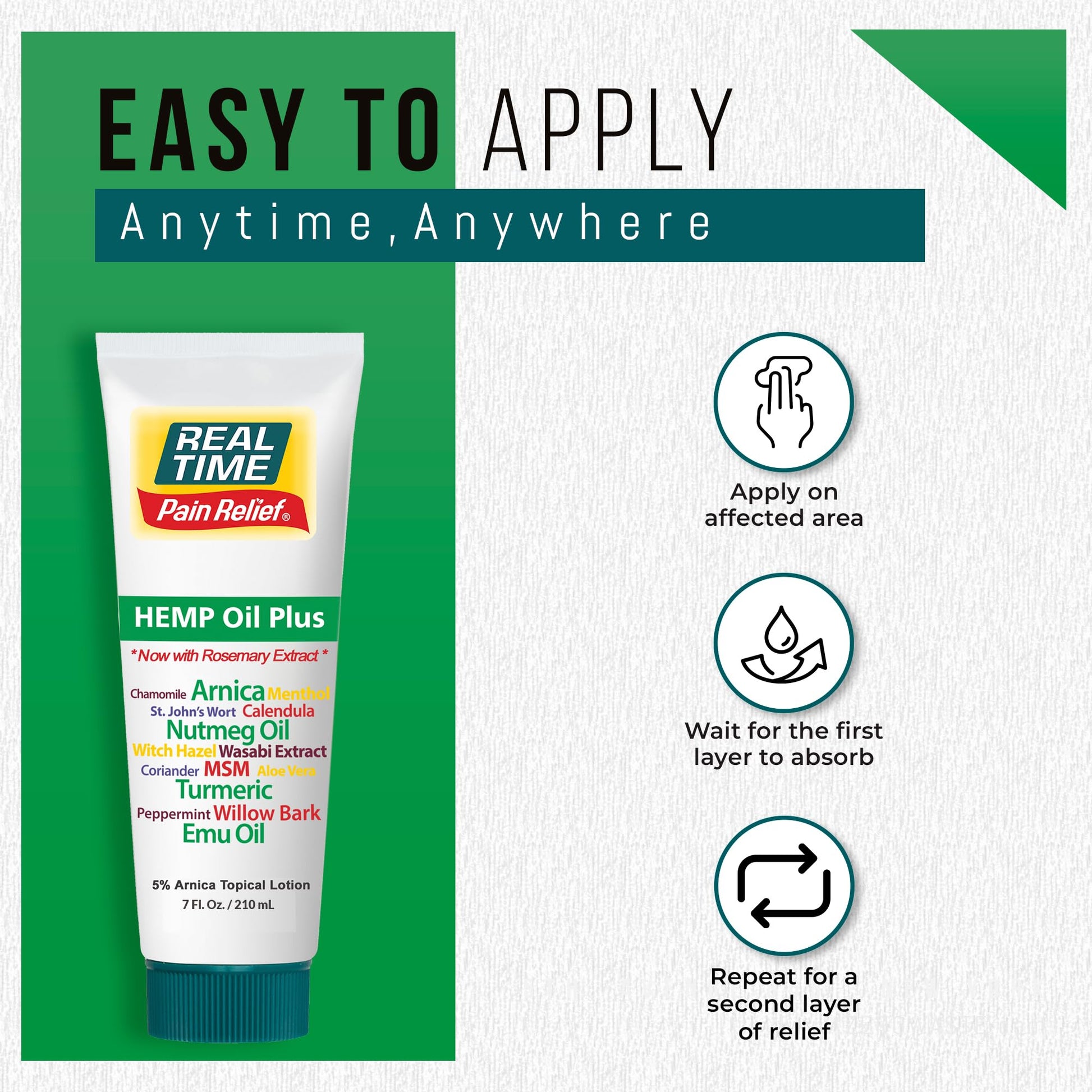 Real Time Pain Relief Hemp Oil Plus 7 oz Tube | 20 Natural Ingredients: 5% Arnica, Turmeric & More | Fast-Absorbing Lotion for Muscles, Hands, Feet, Ankles, Back, Shoulders & Knees Real Time Pain Relief uk supplements