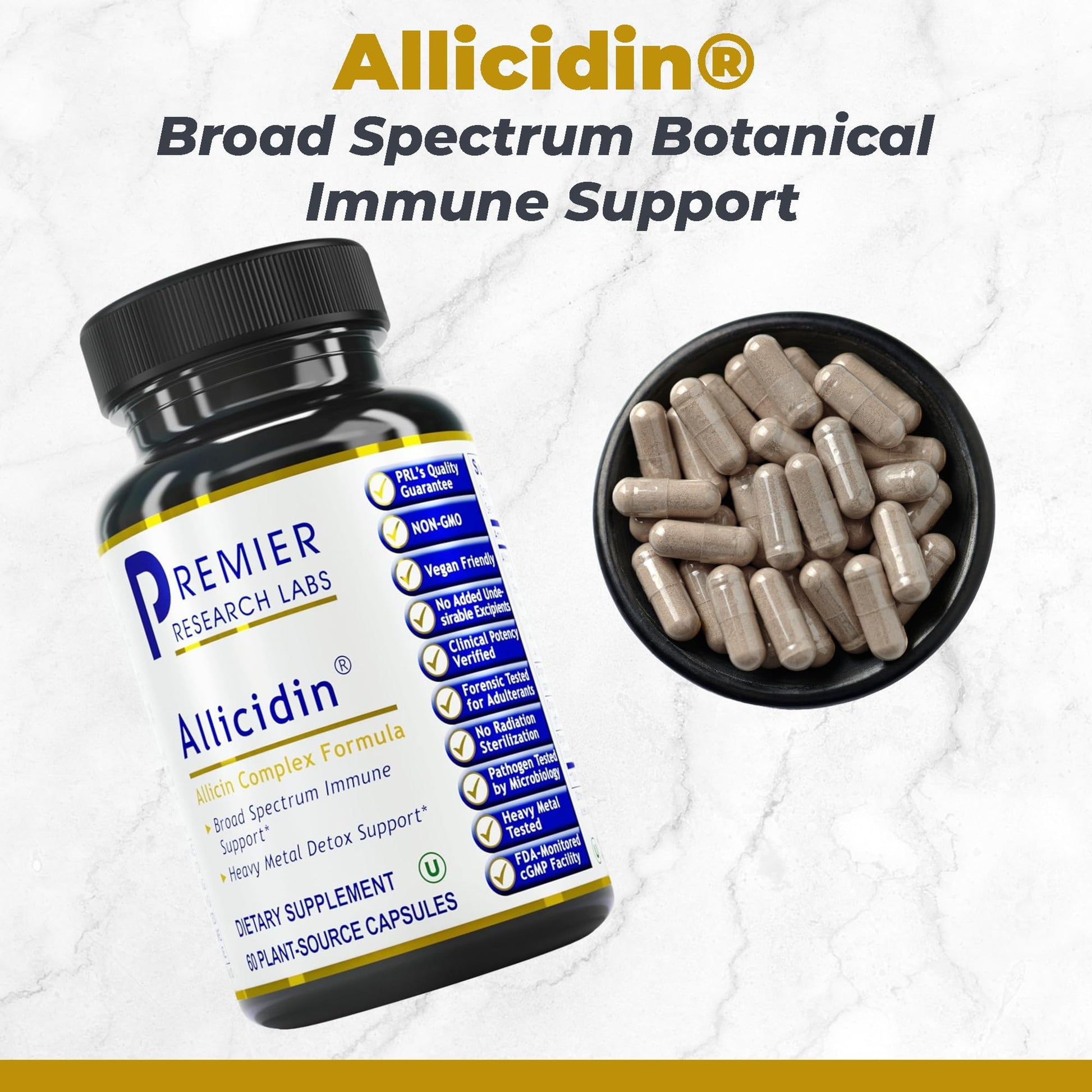 Premier Research Labs Allicidin - Garlic Allicin Supplement, Garlic Supplements, Garlic Pills, Allicin Extract, Garlic Extract, Odorless Garlic Capsules, Immune Support - 60 Vegetarian Capsules Premier Research Labs uk supplements