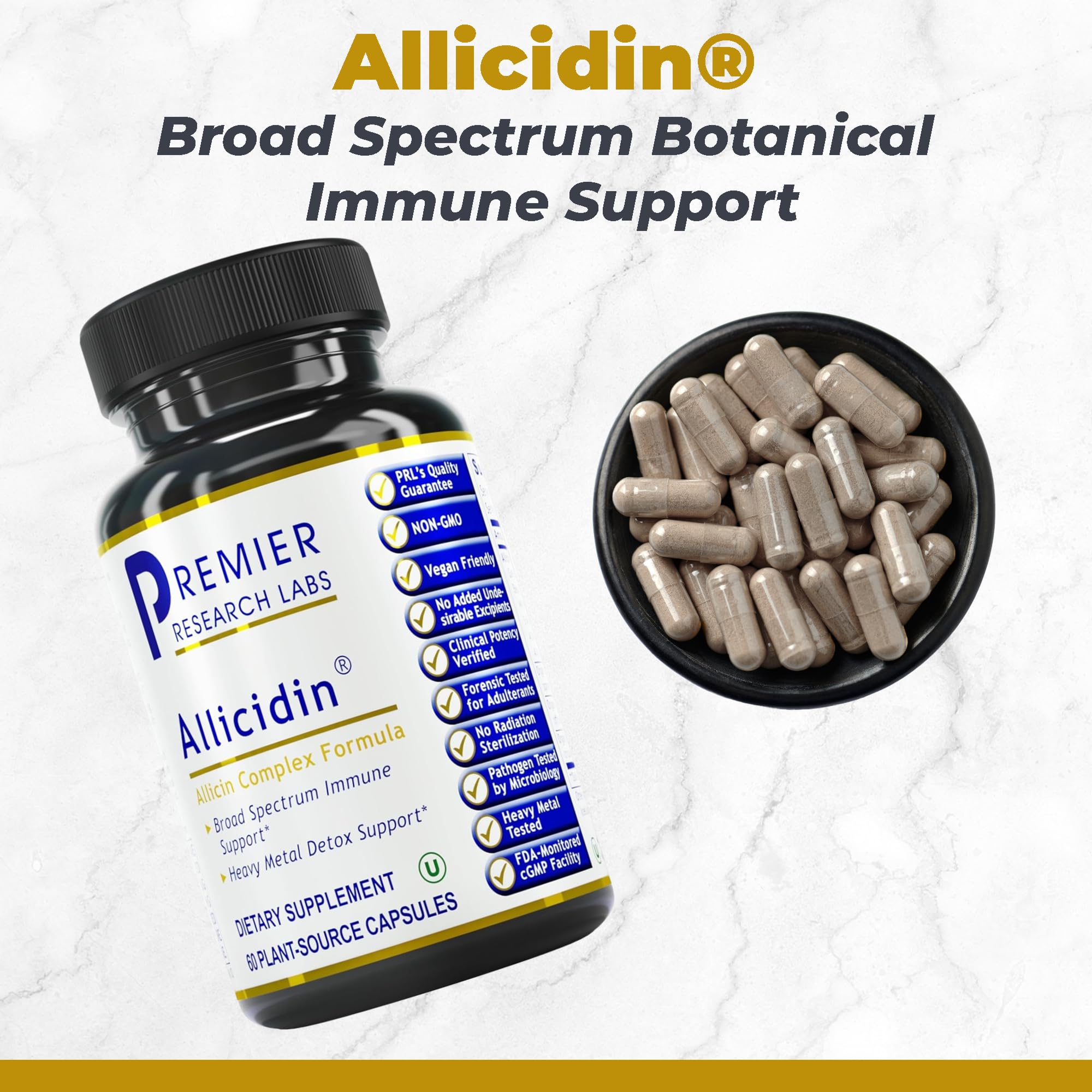 Premier Research Labs Allicidin - Garlic Allicin Supplement, Garlic Supplements, Garlic Pills, Allicin Extract, Garlic Extract, Odorless Garlic Capsules, Immune Support - 60 Vegetarian Capsules Premier Research Labs uk supplements