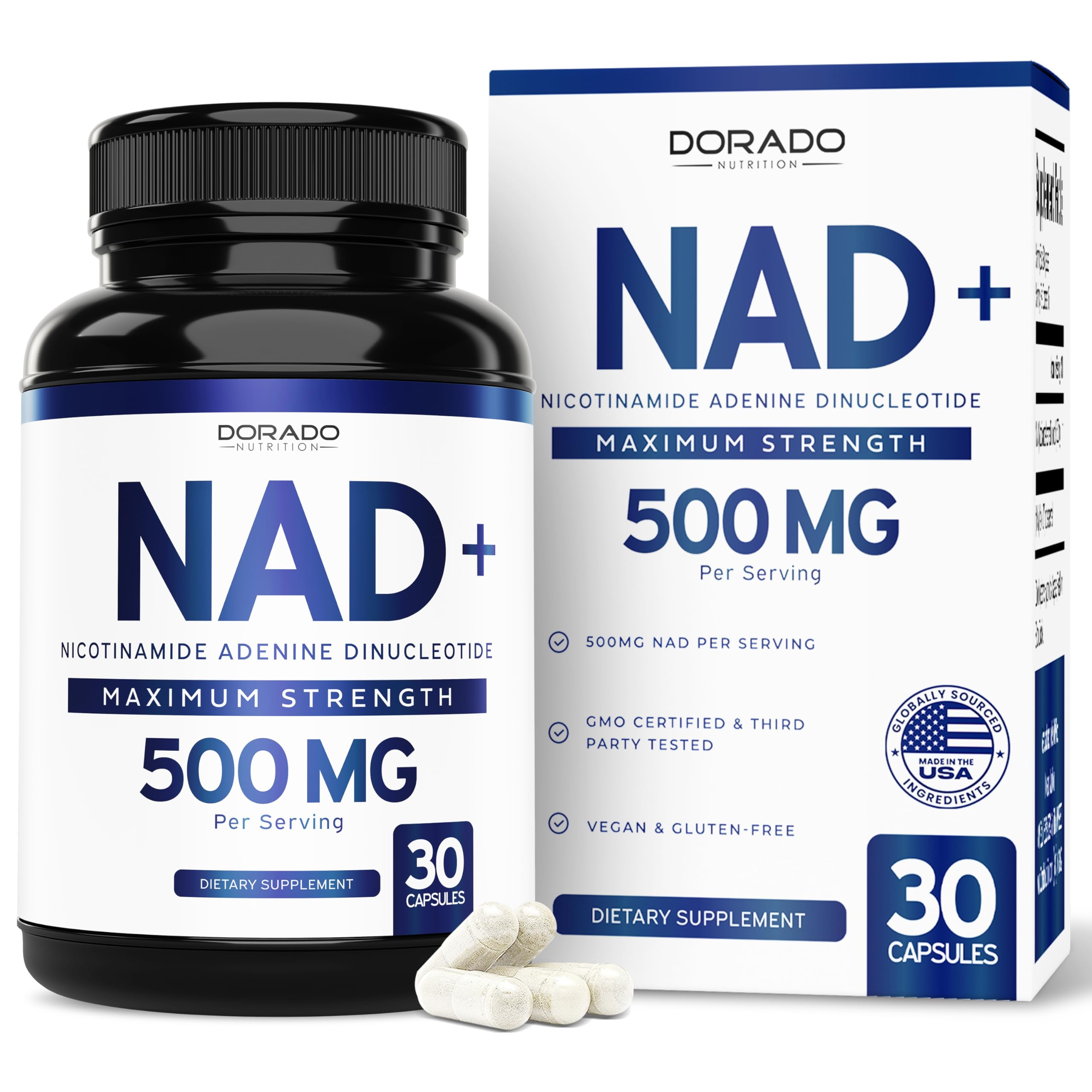 NAD Supplement (500mg of 95% Pure NAD+ Per Serving) NMN Supplement, NAD Nicotinamide Riboside Support (Third Party Tested, Vegan Safe, Non-GMO, No Fillers, & Made in the USA - 30 Vegan Capsules) DORADO NUTRITION uk supplements
