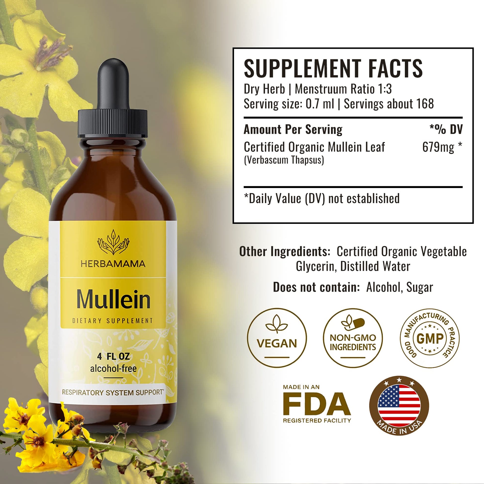 Mullein Leaf Tincture - Lung Cleanse - Vegan Mullein Drops - Lung Detox HERBAMAMA uk supplements