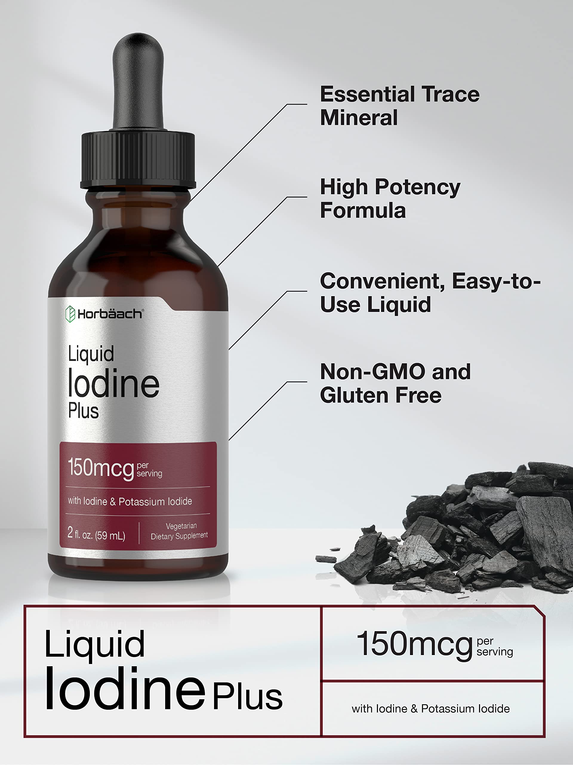Liquid Iodine Solution Drops | 2 fl oz | 150 mcg | Iodine & Potassium Iodide Supplement Horbäach uk supplements