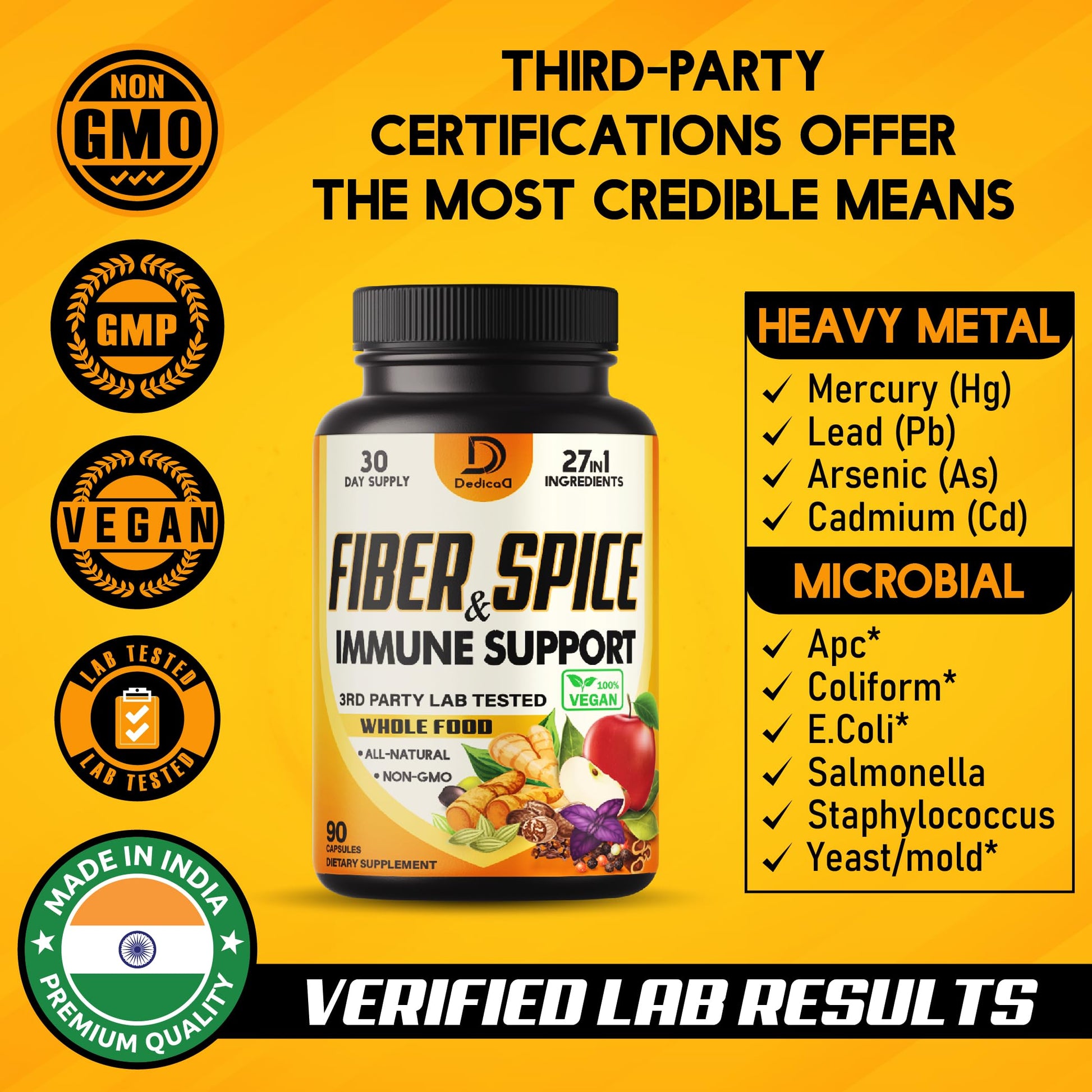 DEDICAD 27in1 Fiber and Spice Supplement - Combined with Organic Psyllium, Whole Apple, Elderberry & More - Support Mood, Body & Immunity - 90 Capsules for 1 Month DEDICAD uk supplements