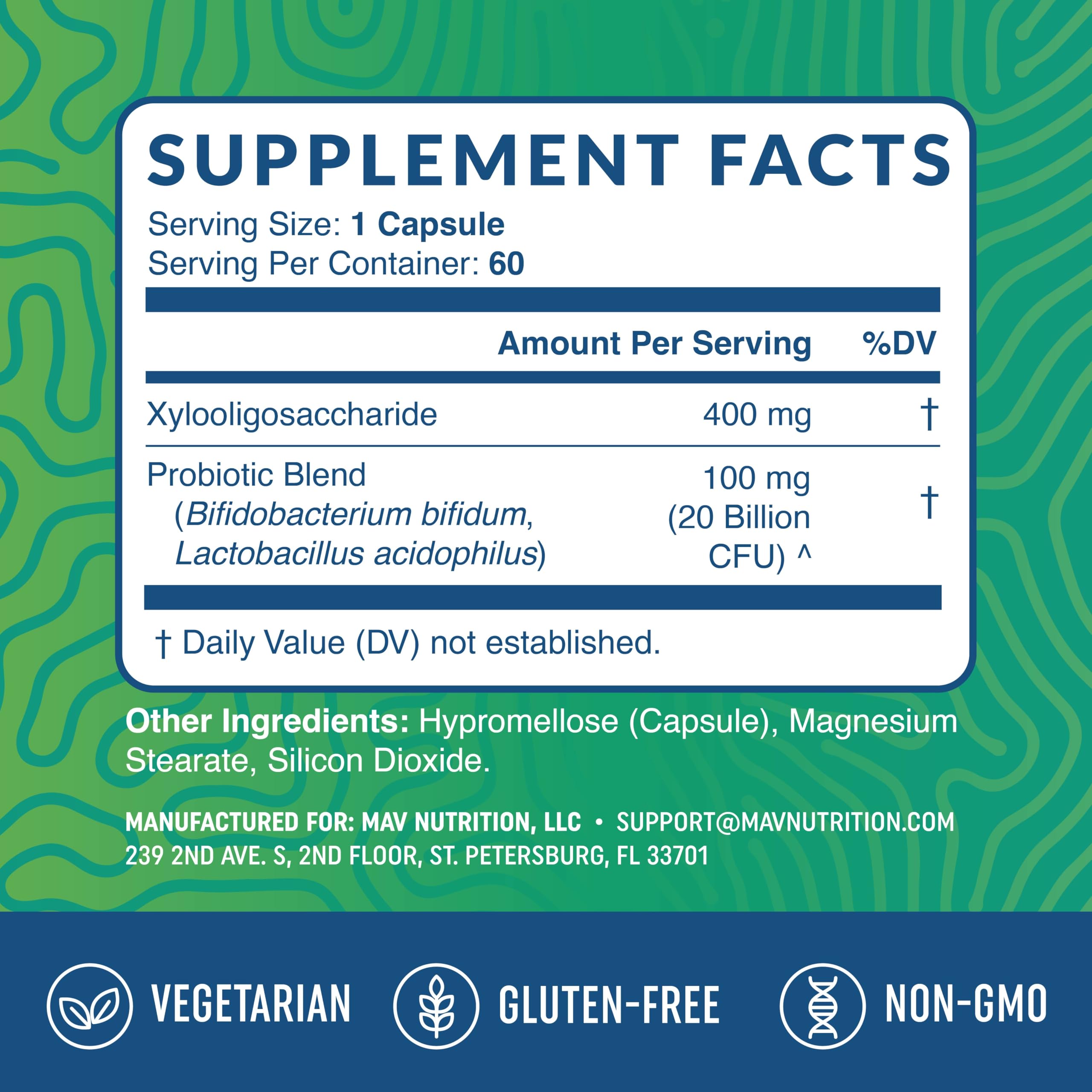 Prebiotics and Probiotics for Women & Men | Pre and Probiotics for Gut Health & Bloating Relief | Synbiotic with 20 Billion CFU Lactobacillus & Bifidobacterium | Shelf-Stable | Vegetarian | 60 Ct. MAV NUTRITION uk supplements